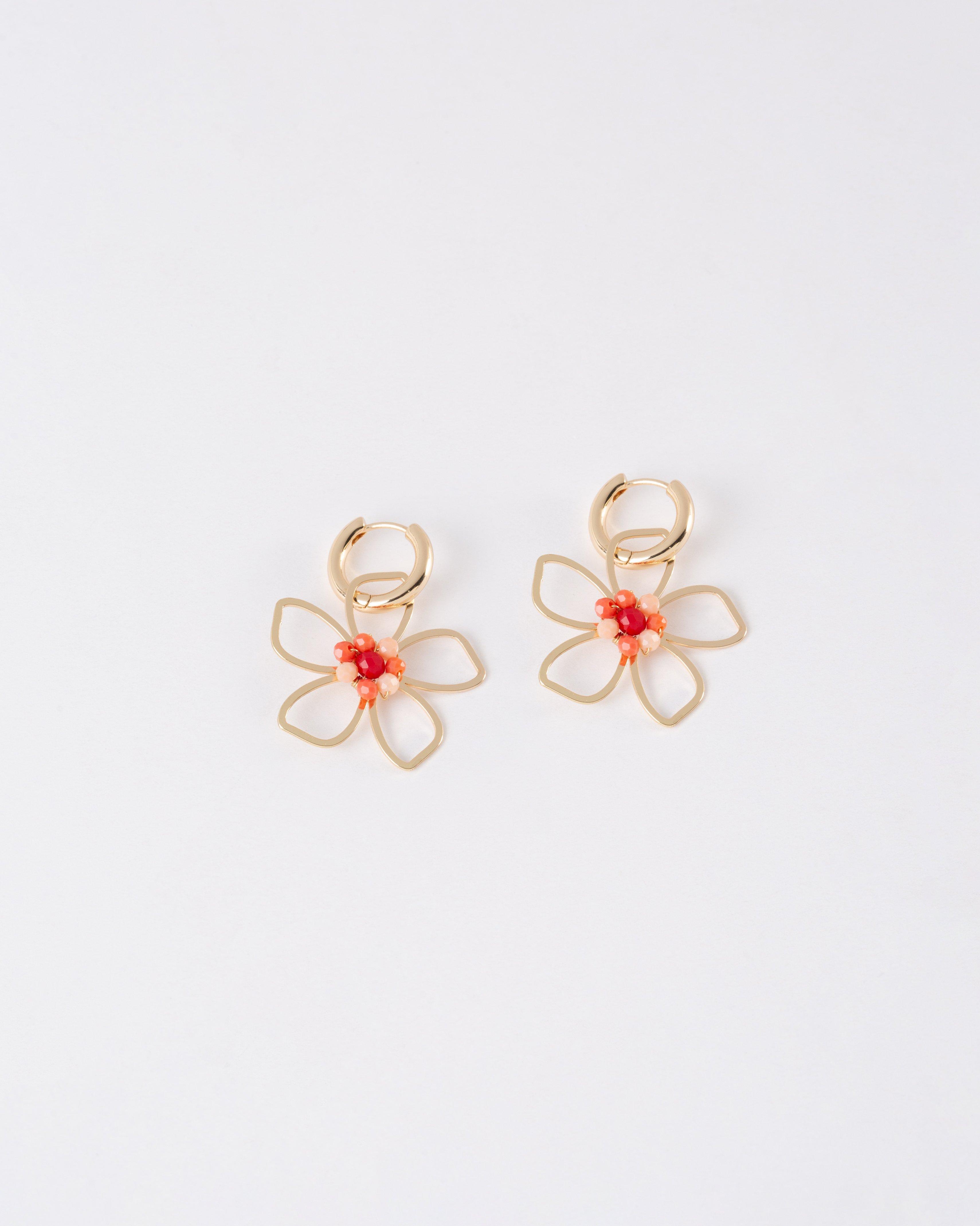 Women’s Flower & Bead Hoop Drop Earrings  -  Pink