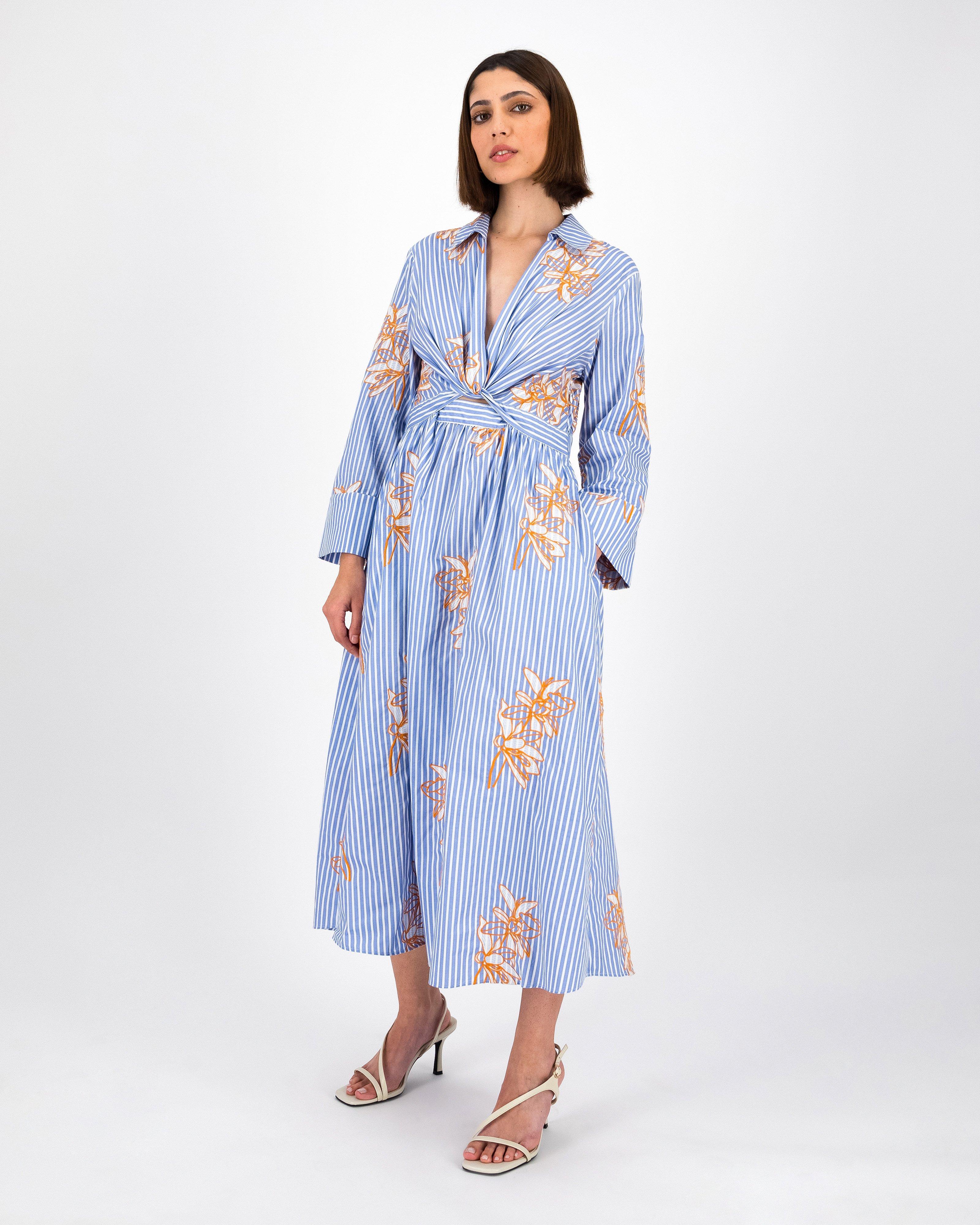 Princeton Knotted Shirt Dress -  Blue