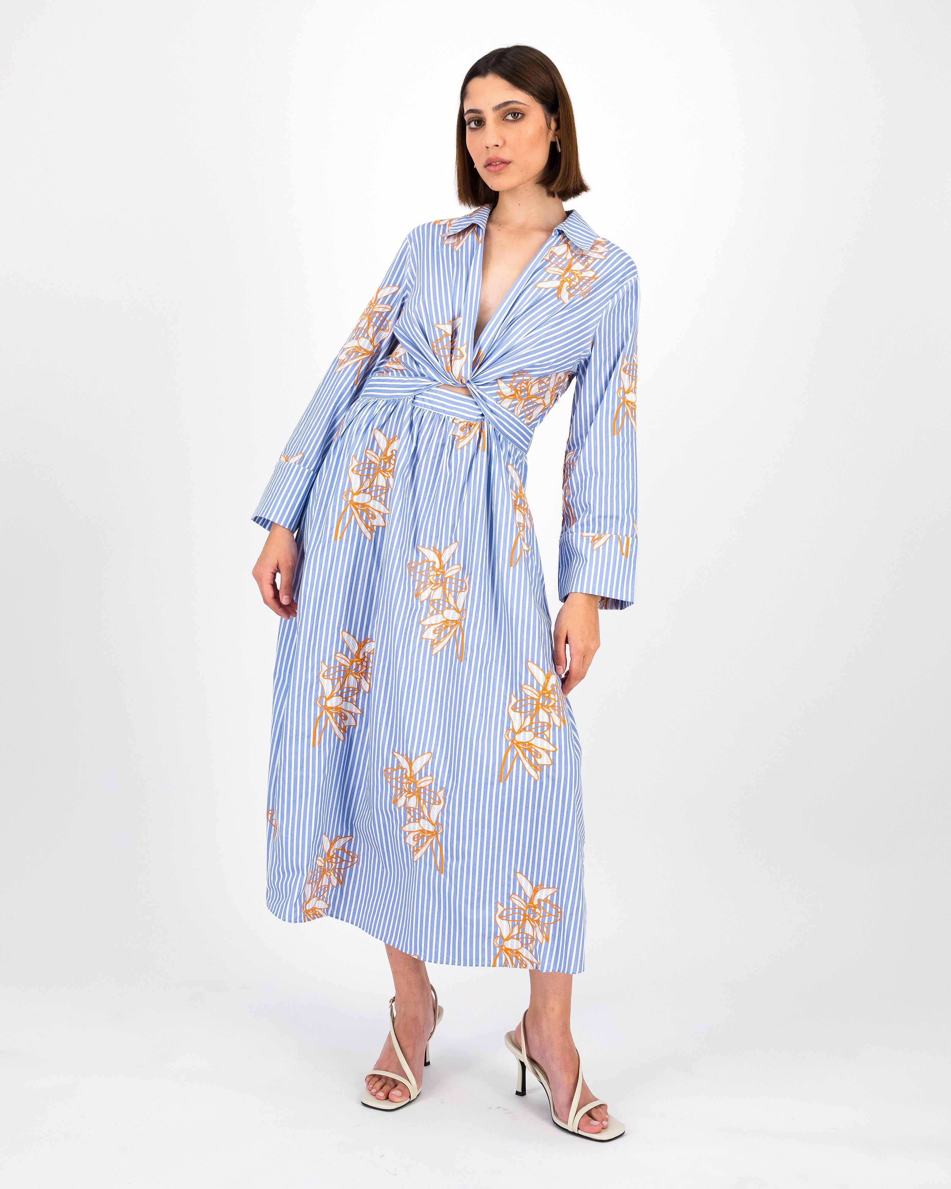 Princeton Knotted Shirt Dress -  Blue