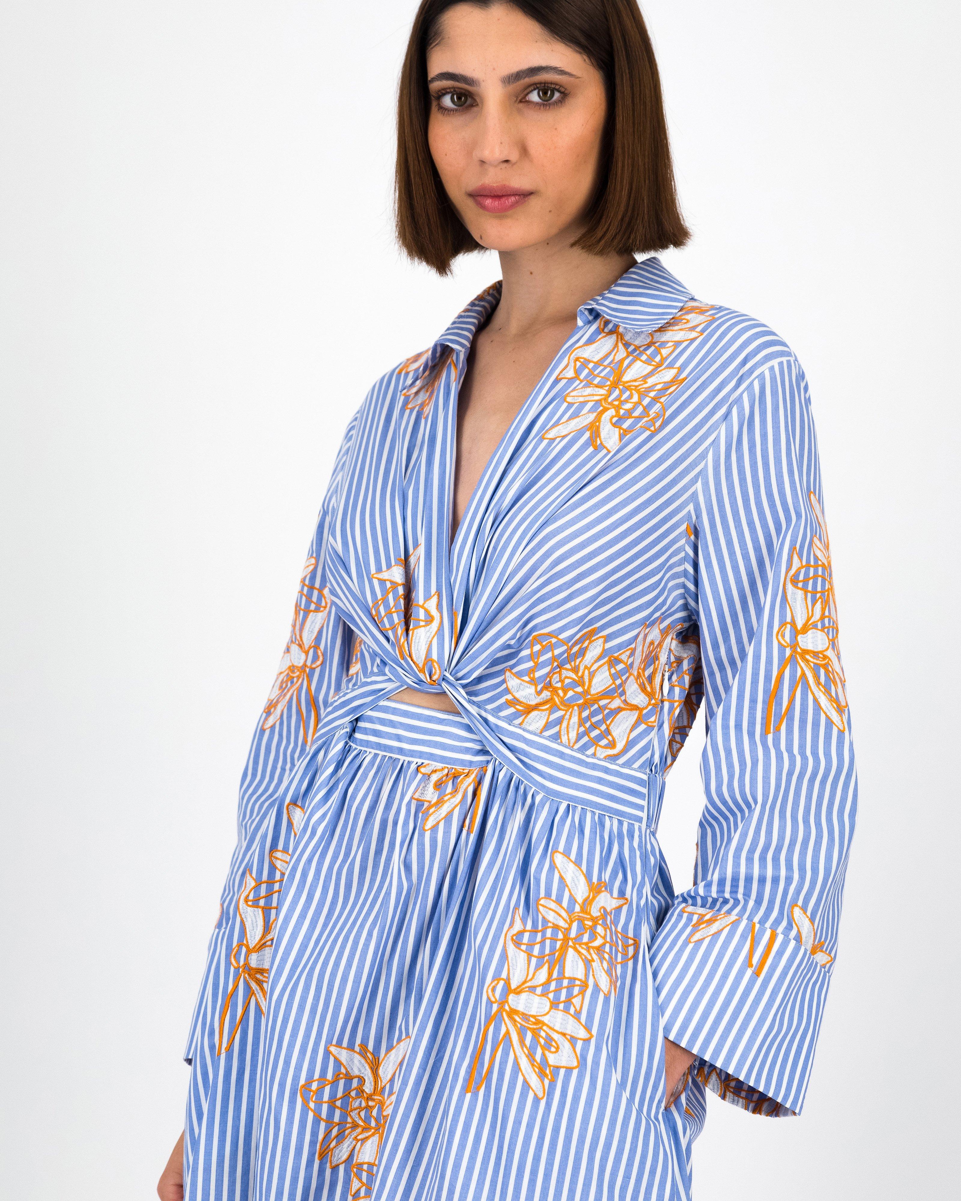 Princeton Knotted Shirt Dress -  Blue