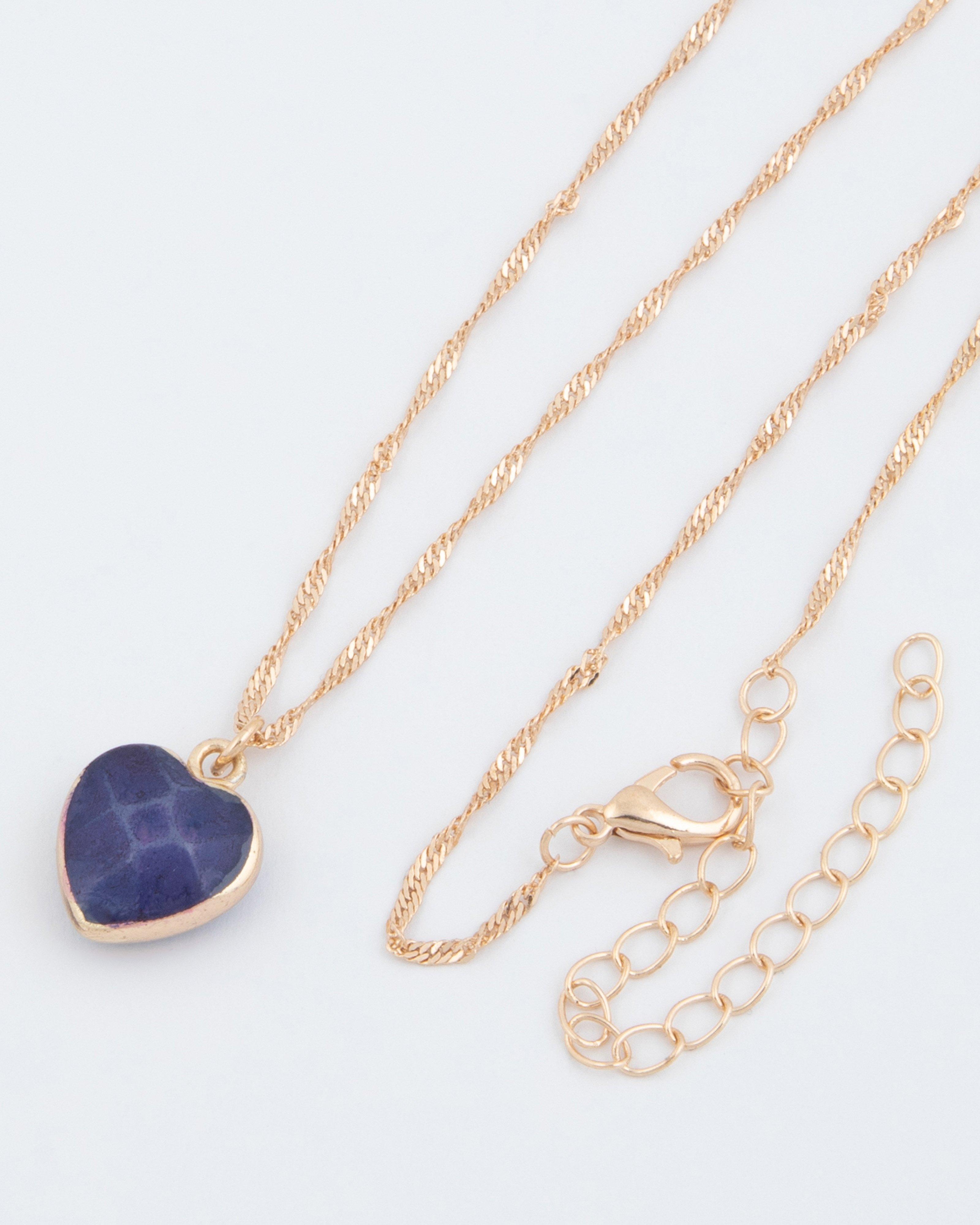 Women’s Heart Stone Pendant Necklace  -  Blue