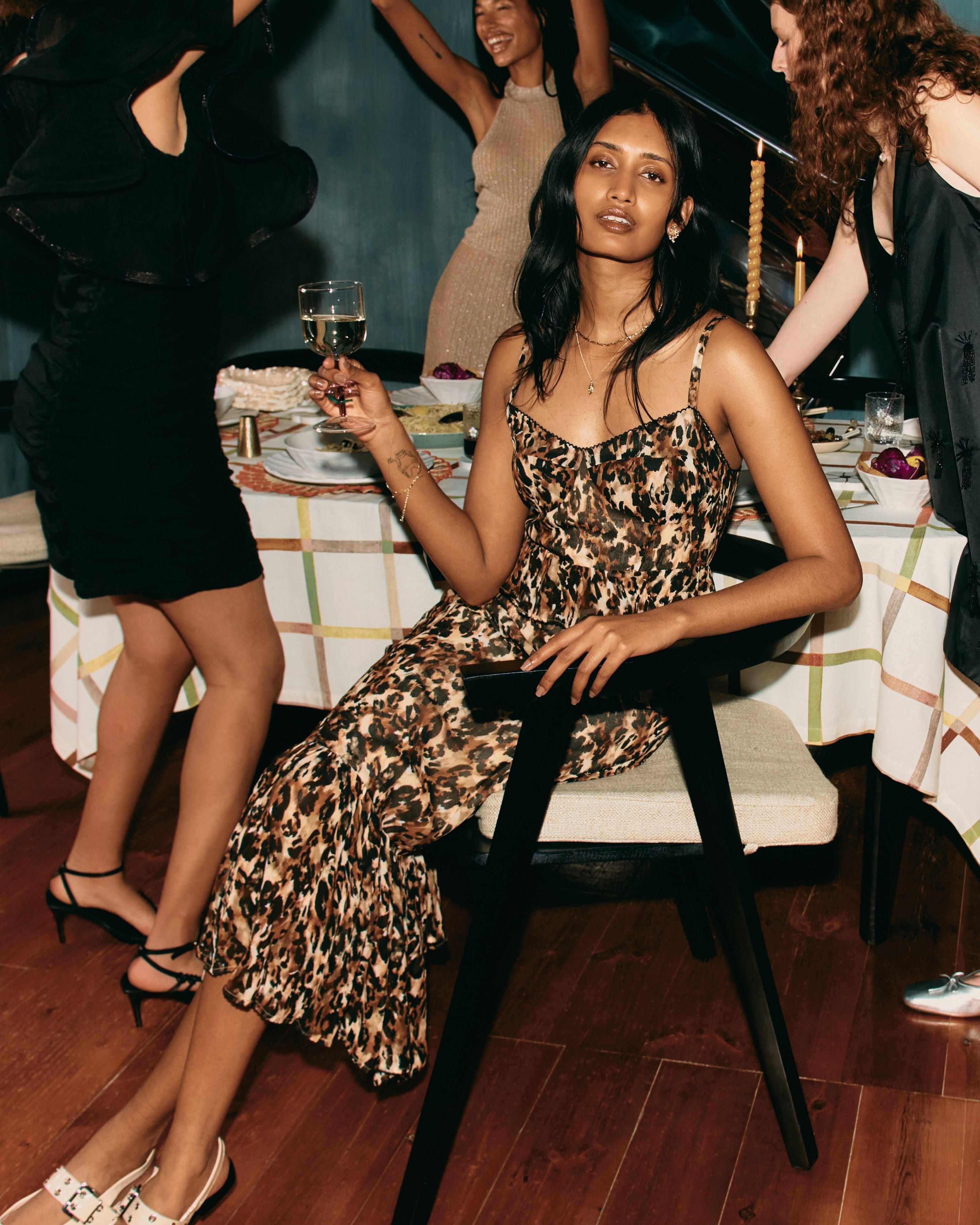 Delia Animal Printed Dress -  Brown