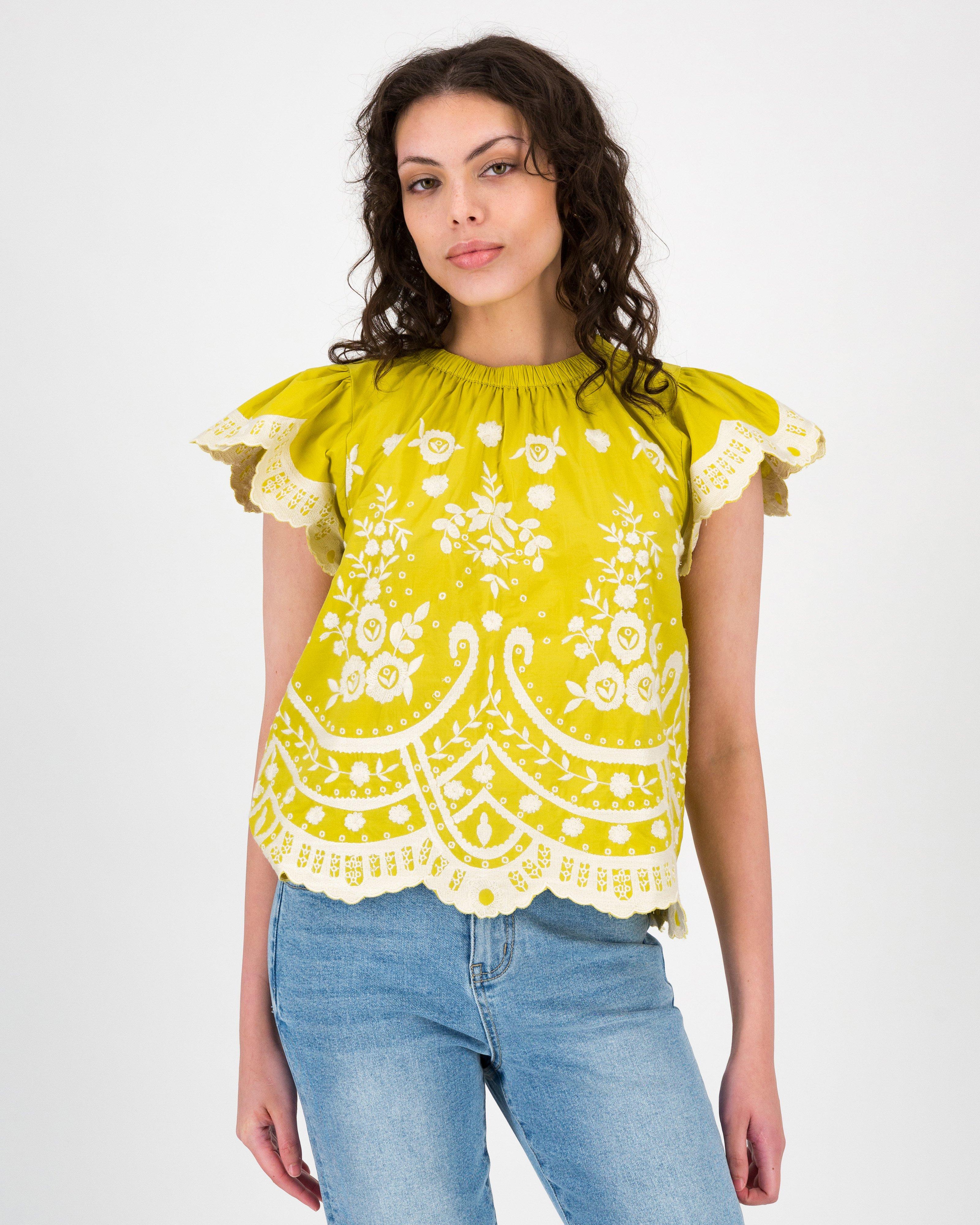 Paris Embroidered Popover -  Yellow