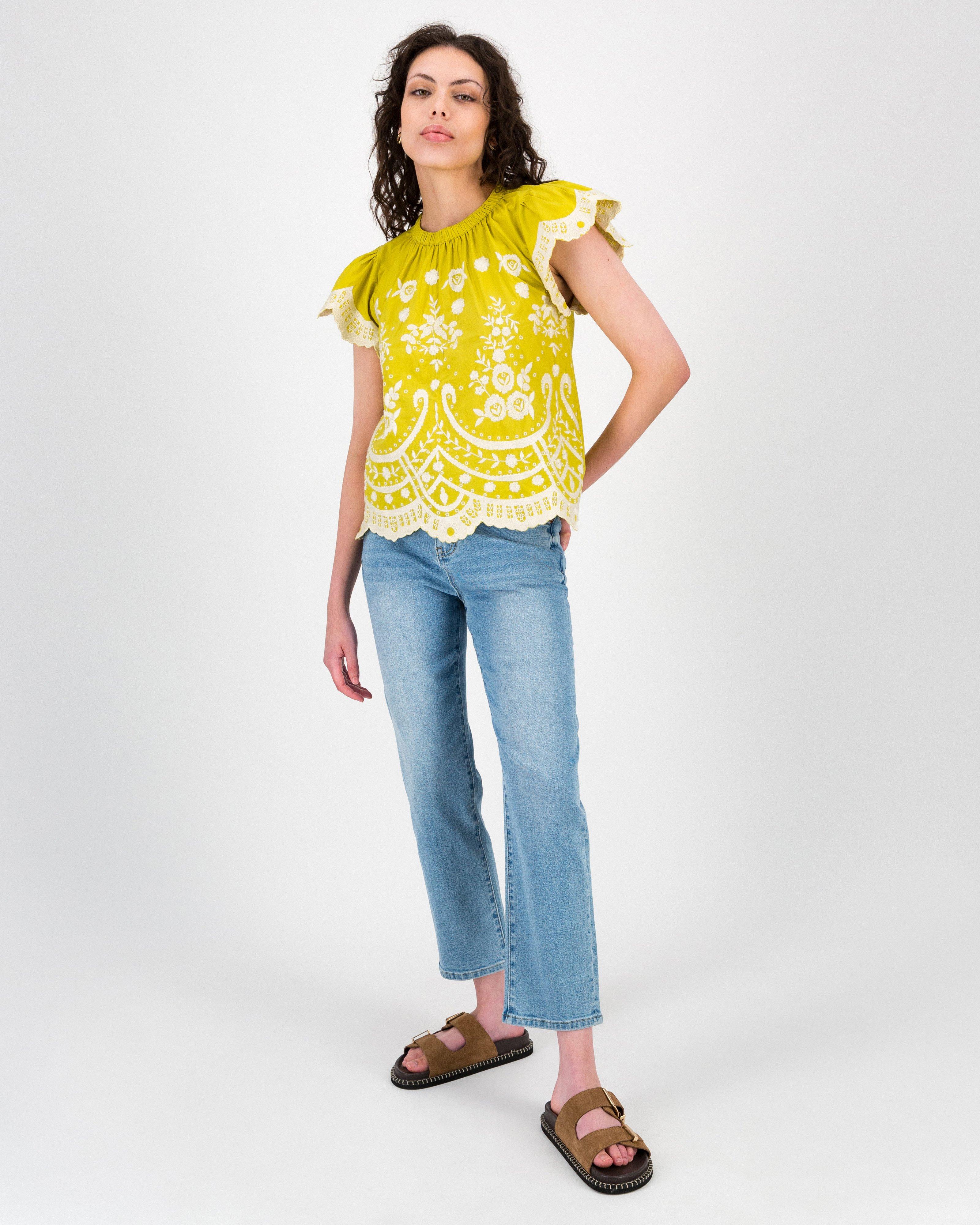 Paris Embroidered Popover -  Yellow