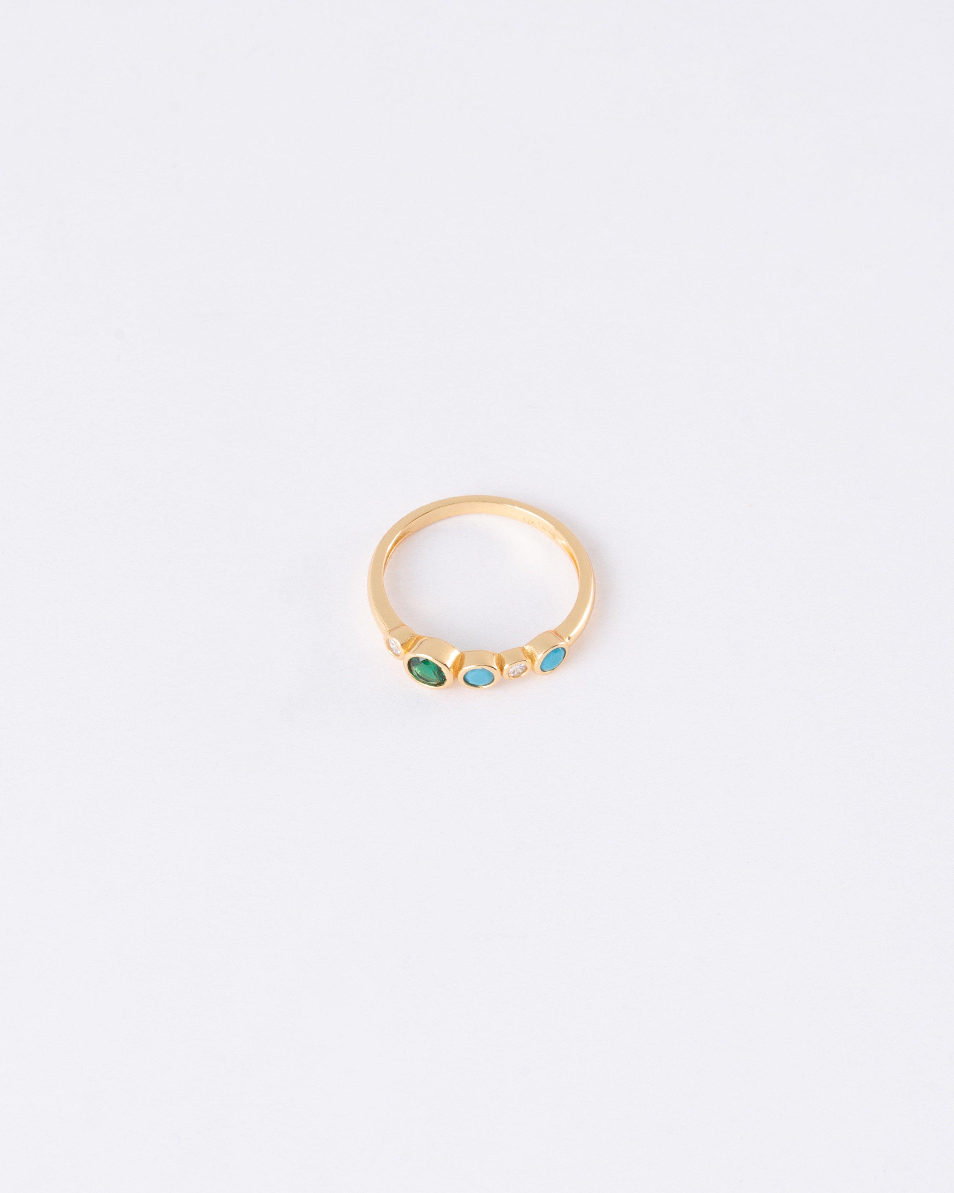 Sterling Silver Round Stone Ring -  Green