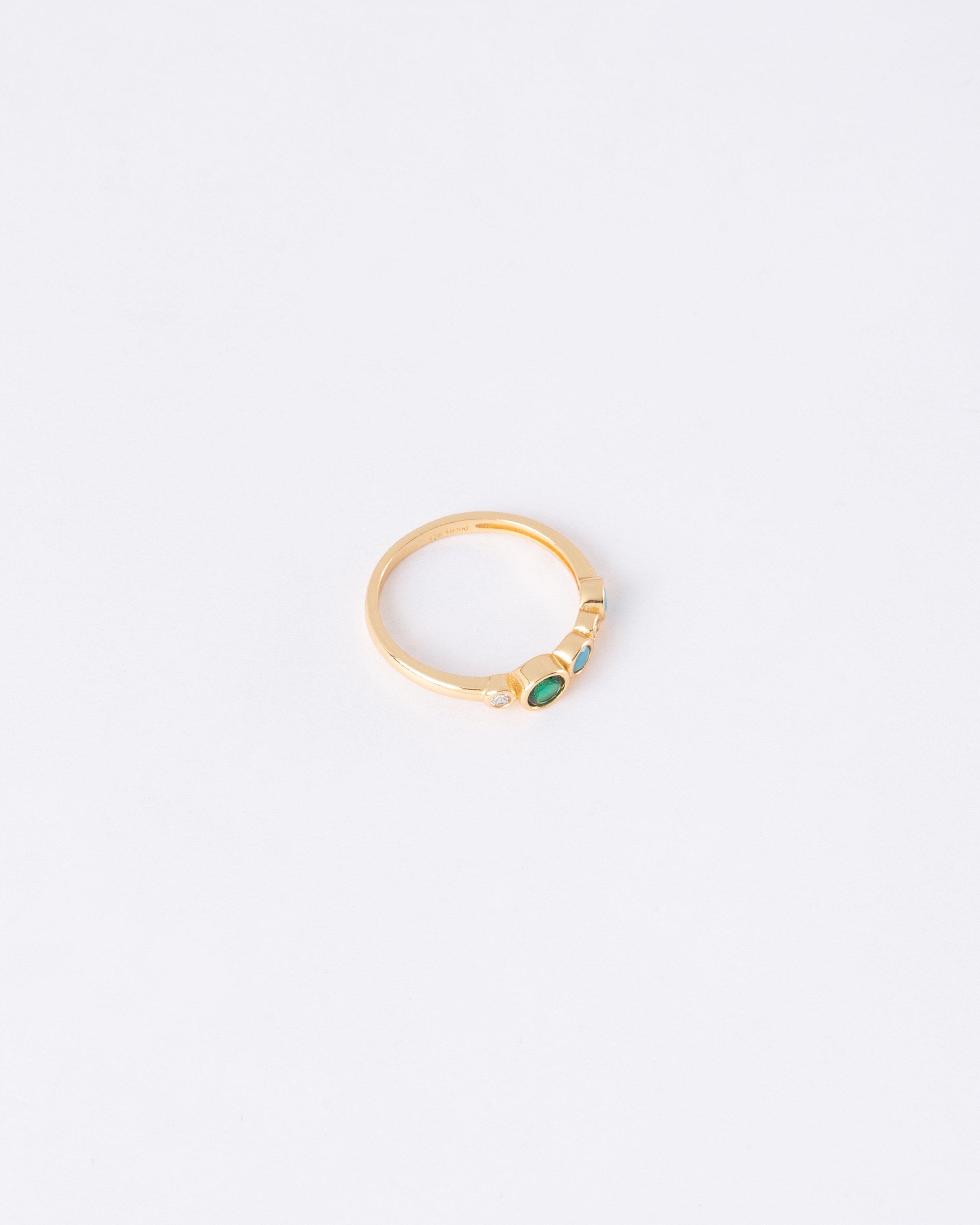 Sterling Silver Round Stone Ring -  Green