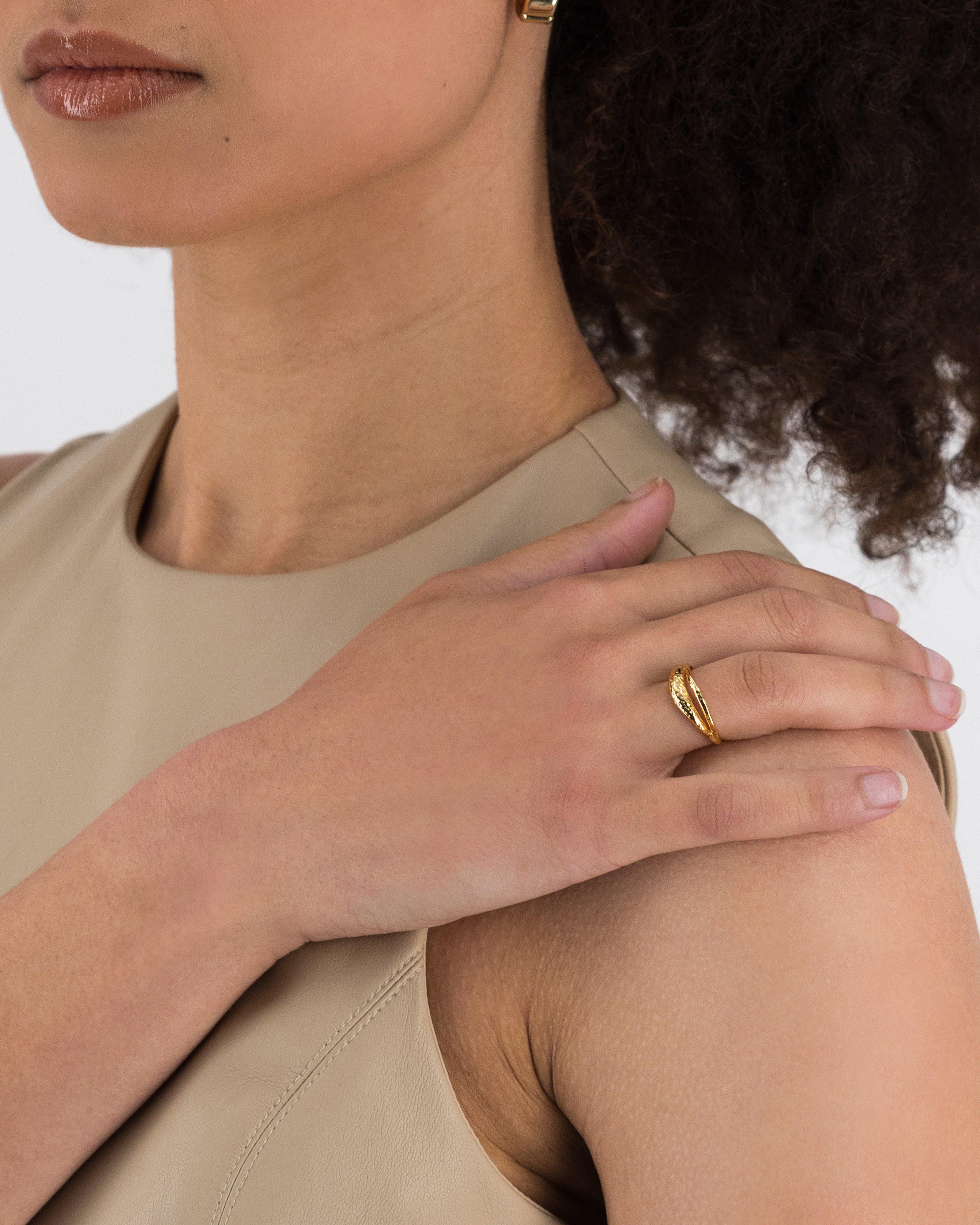 Sterling Silver Beaten Textured Ring -  Gold