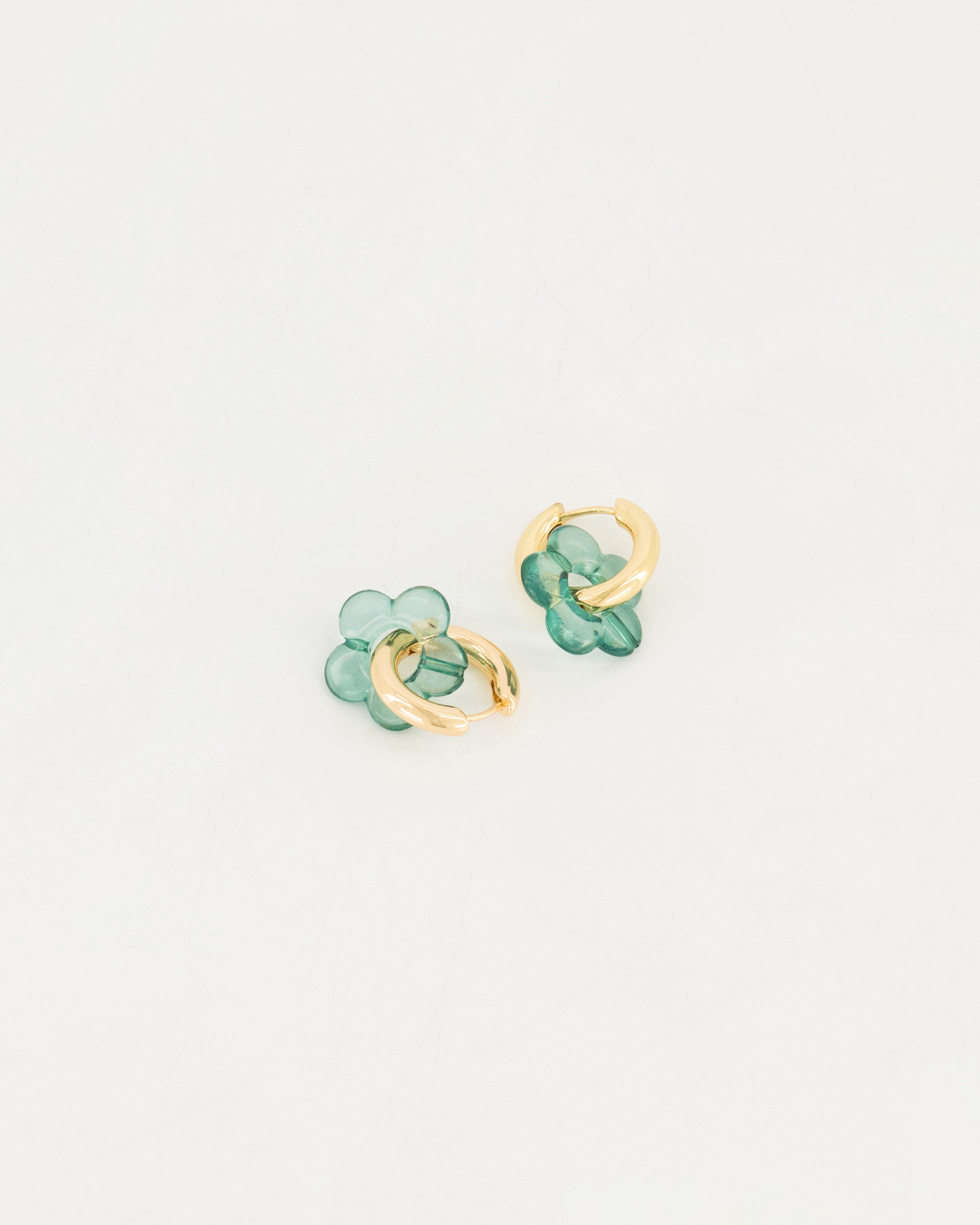 Women’s Resin Flower Hoop Earrings  -  Green