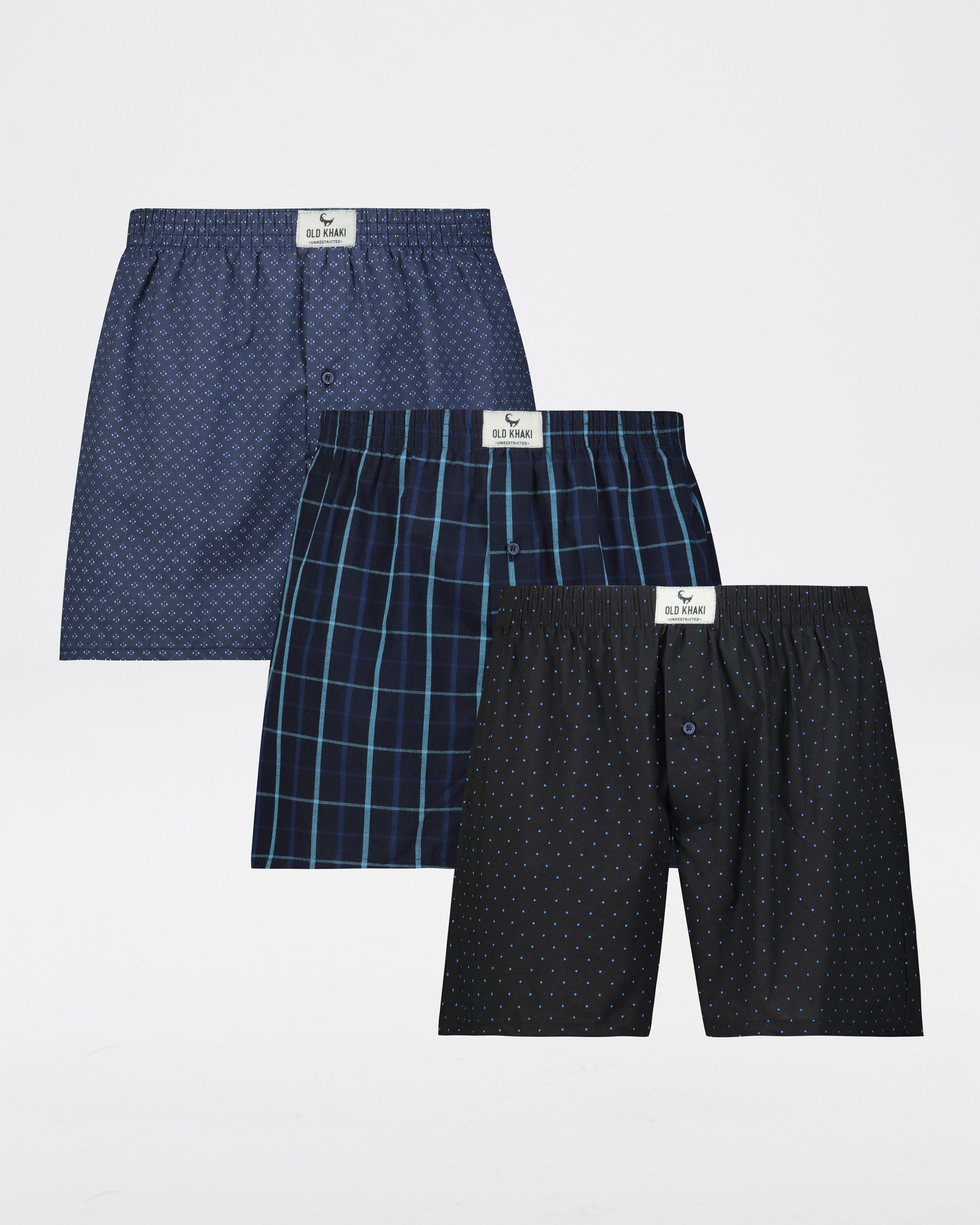 Men’s Woven Boxers 3-Pack  -  Blue