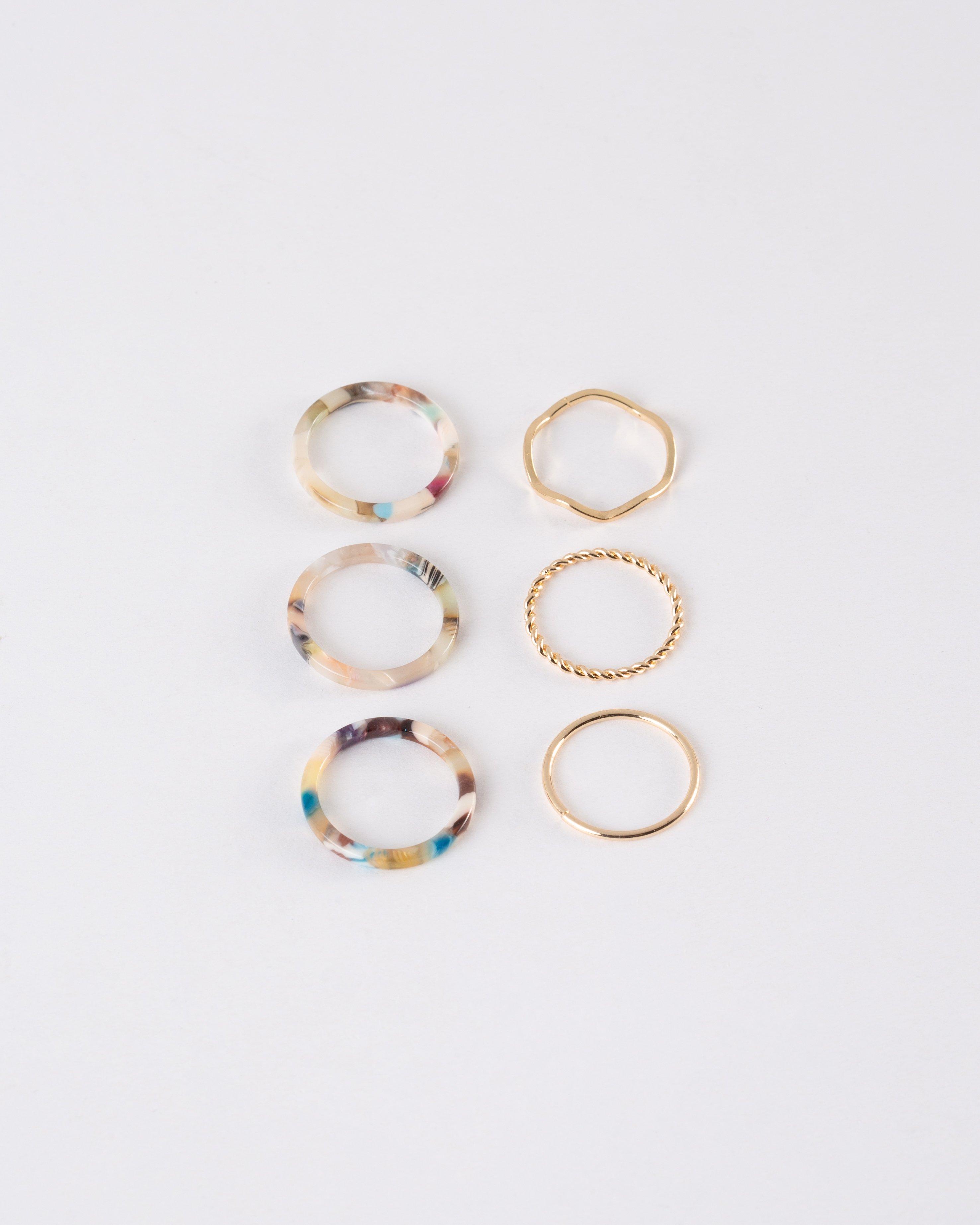 Women’s Resin & Plain Stacking Rings 6-Pack  -  Assorted