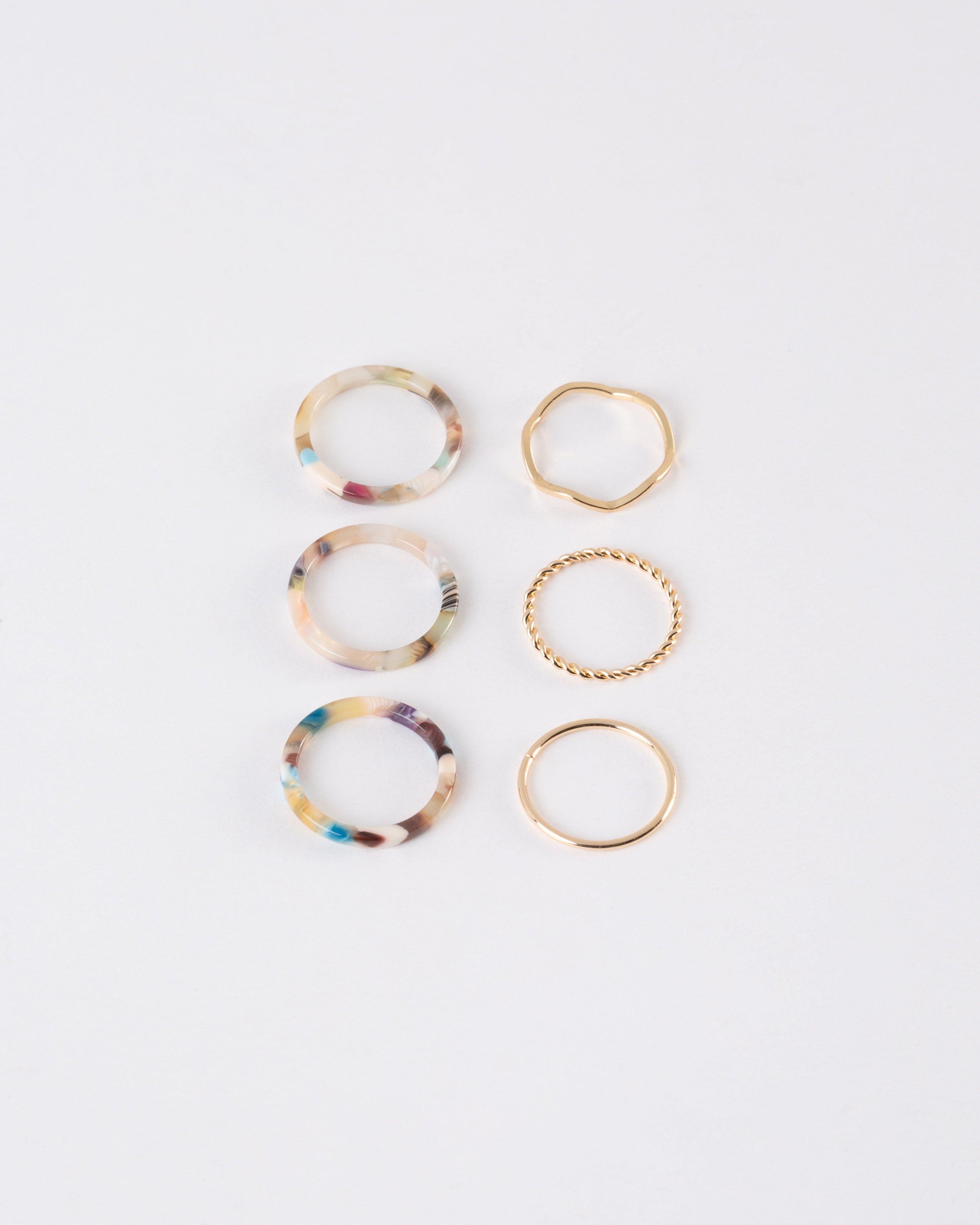 Women’s Resin & Plain Stacking Rings 6-Pack  -  Assorted