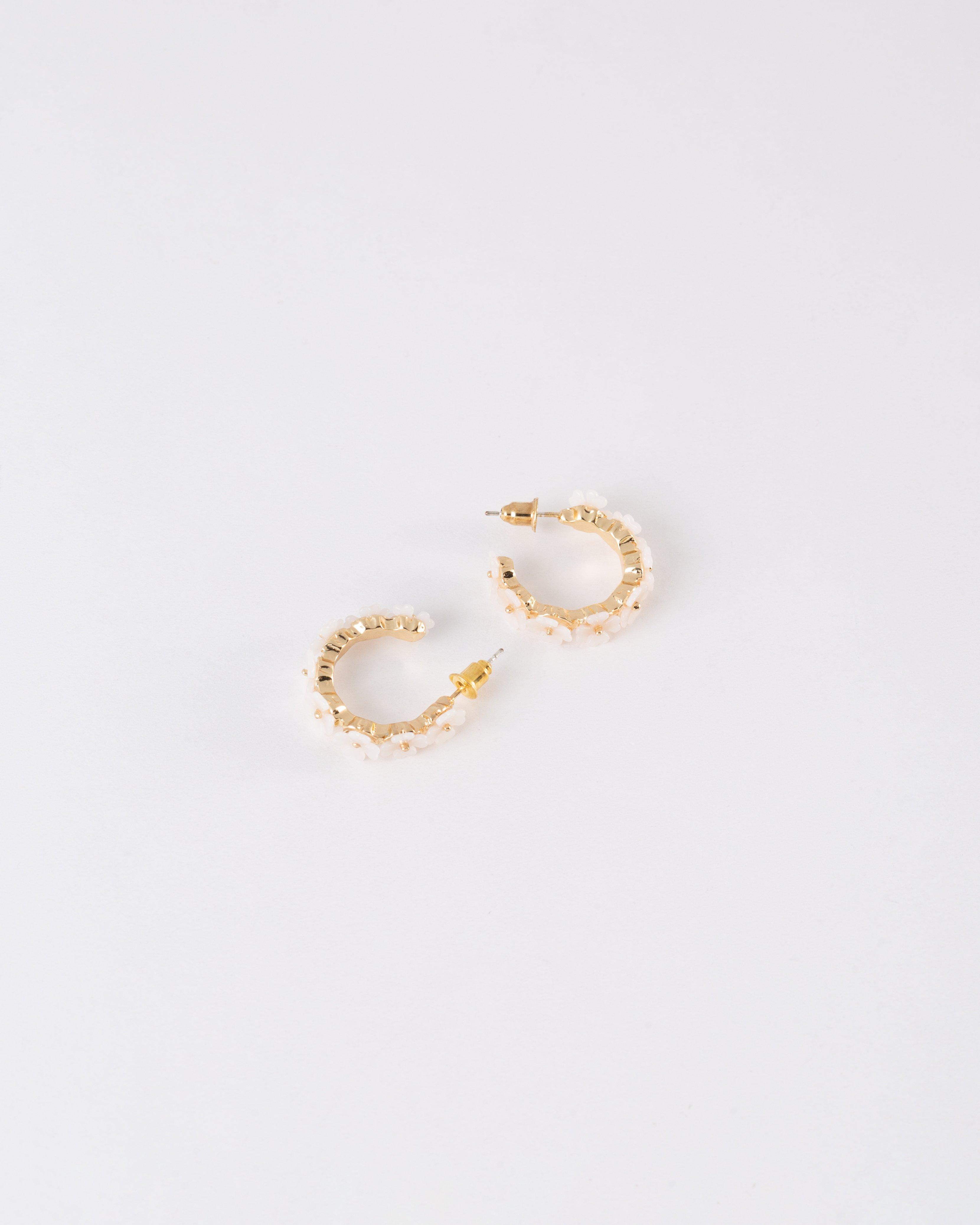 Women’s Resin Mini Flower Hoop Earrings  -  White