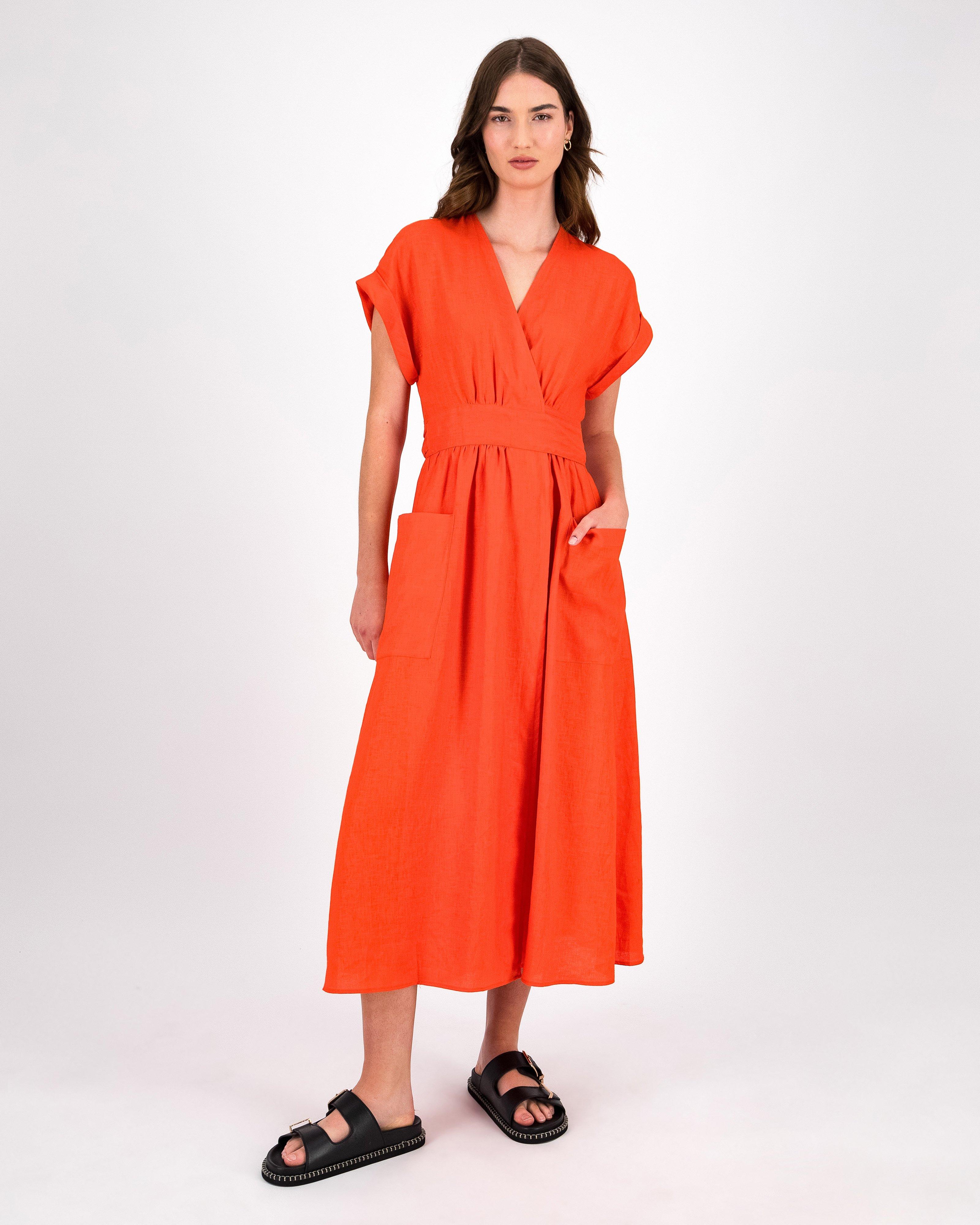 Taylor Linen Dress -  Orange