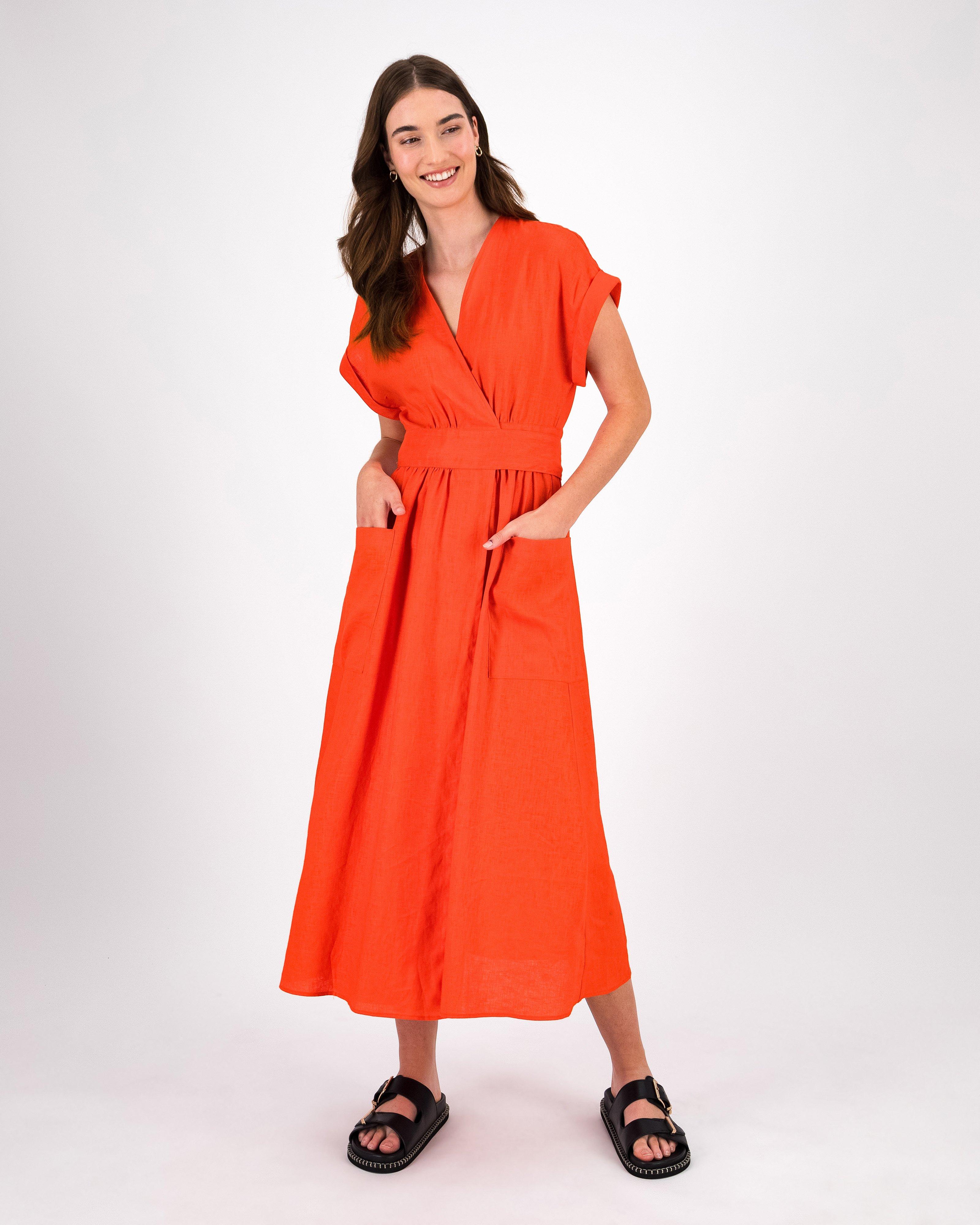 Taylor Linen Dress -  Orange