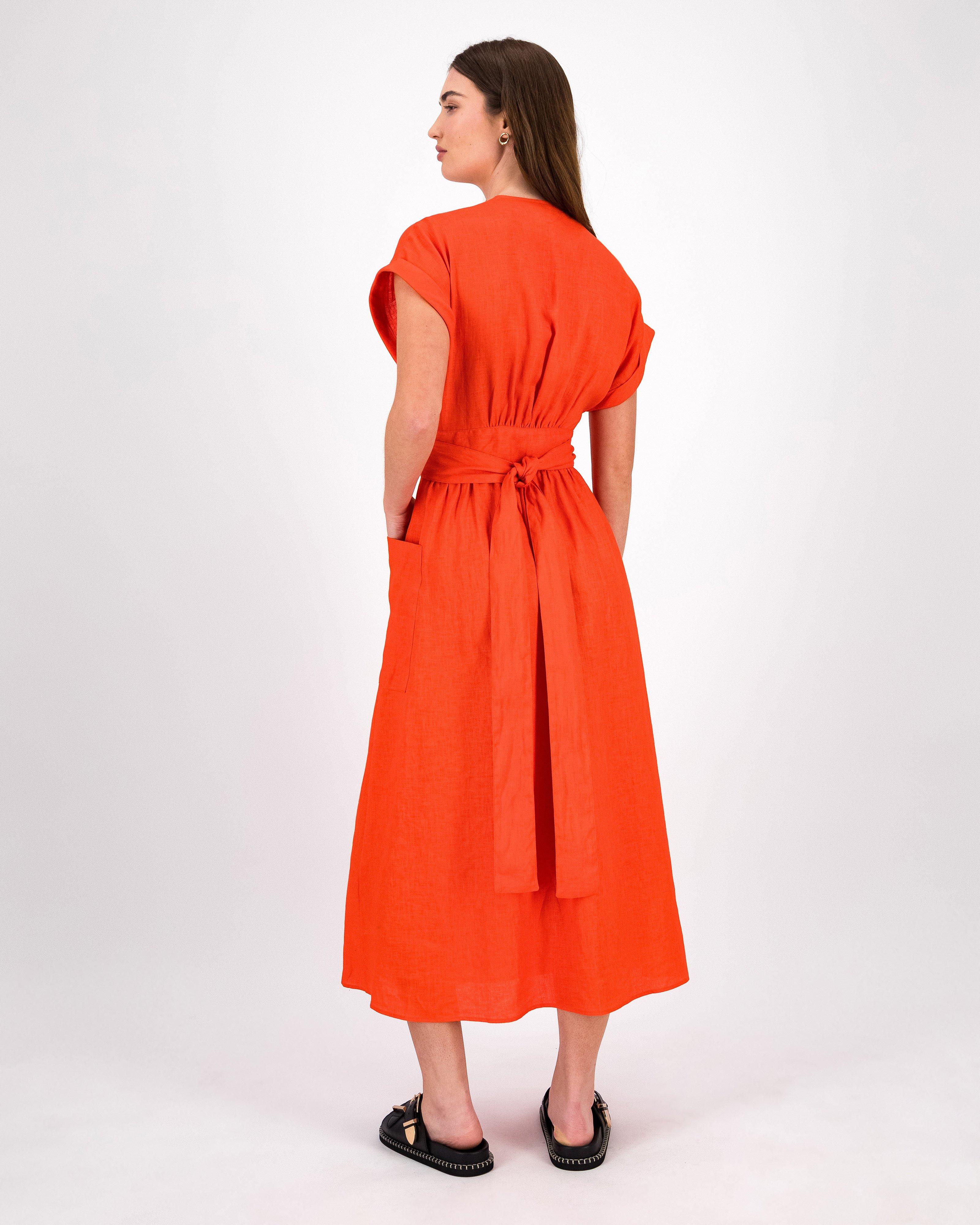 Taylor Linen Dress -  Orange