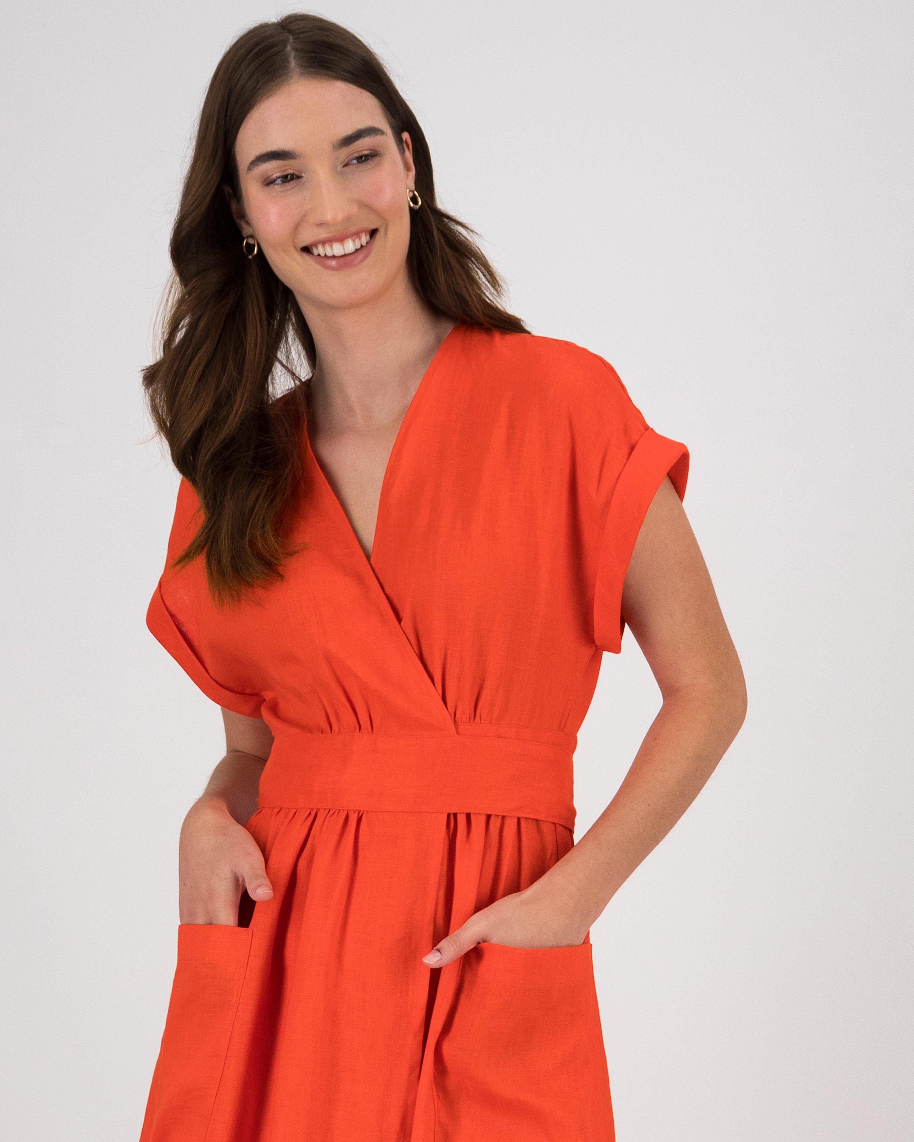 Taylor Linen Dress -  Orange