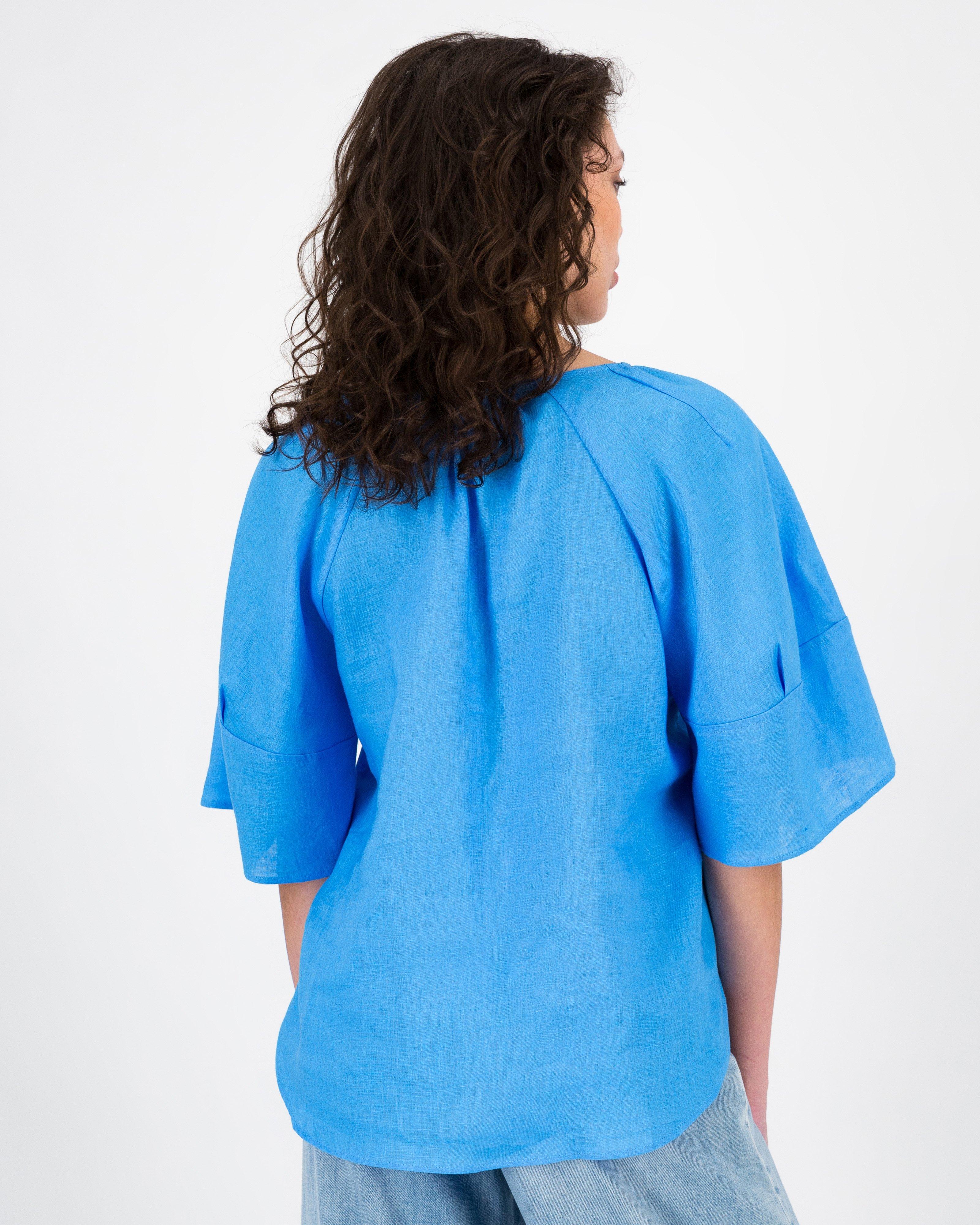 Miller Linen Popover Top -  Blue