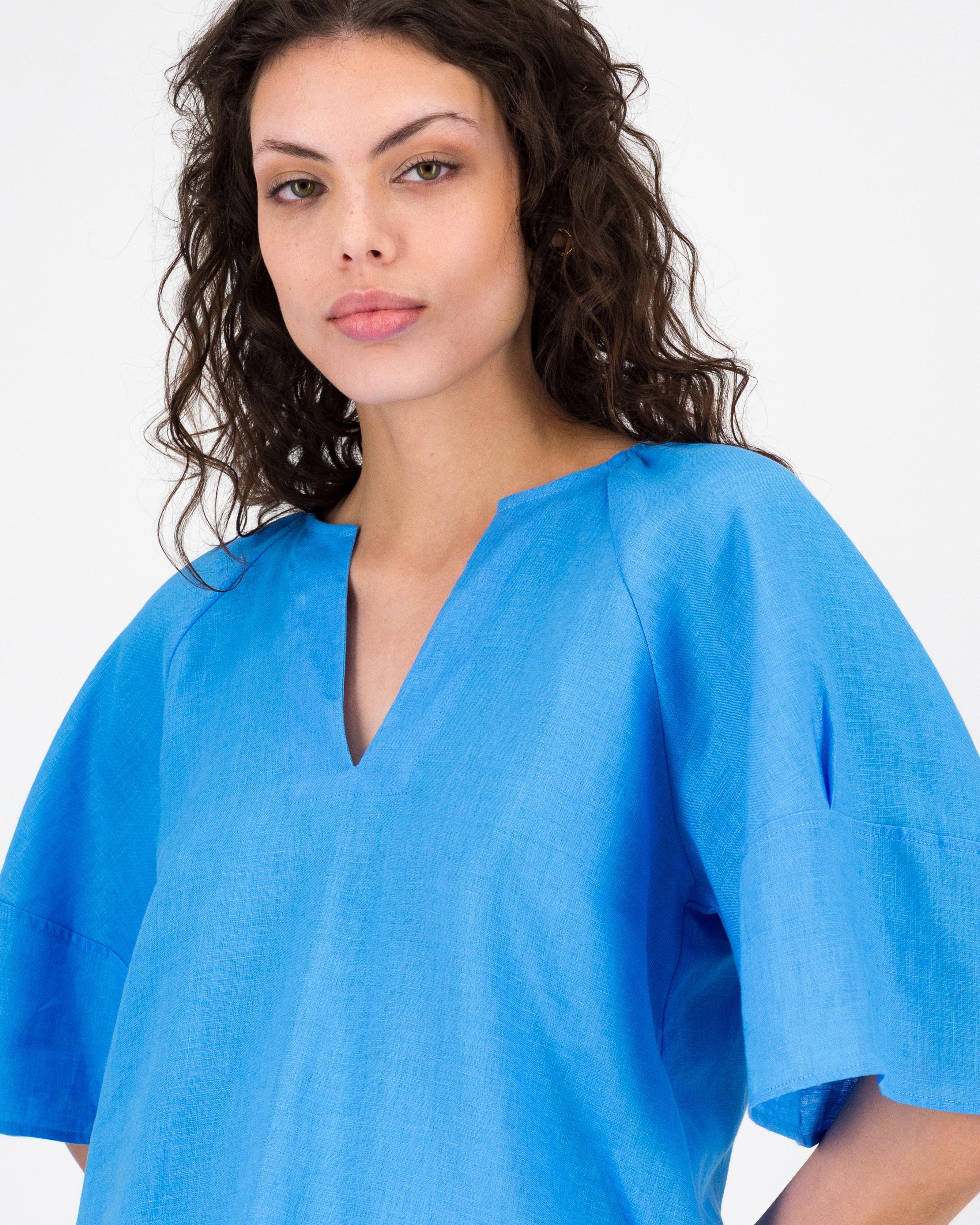 Miller Linen Popover Top -  Blue