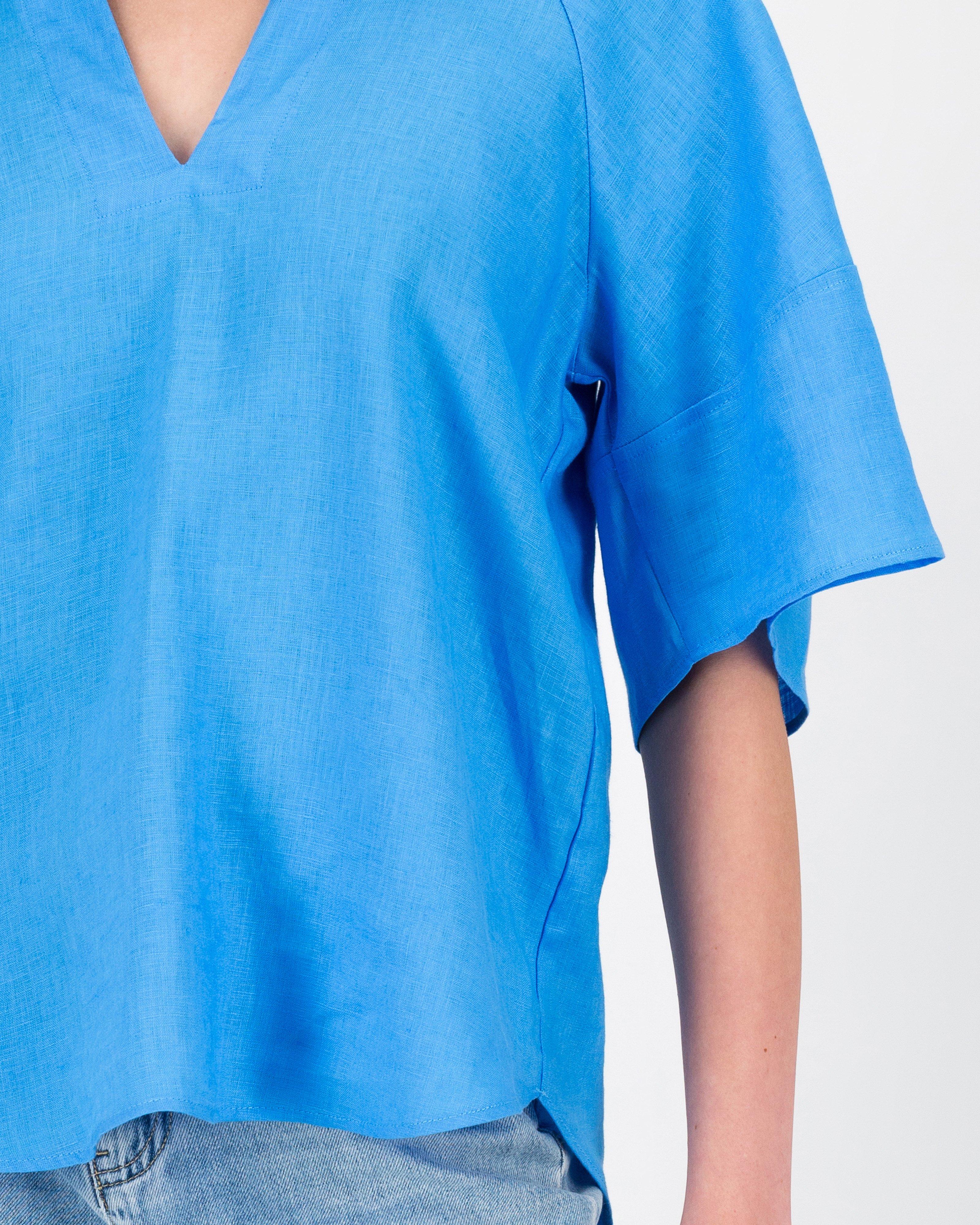 Miller Linen Popover Top -  Blue