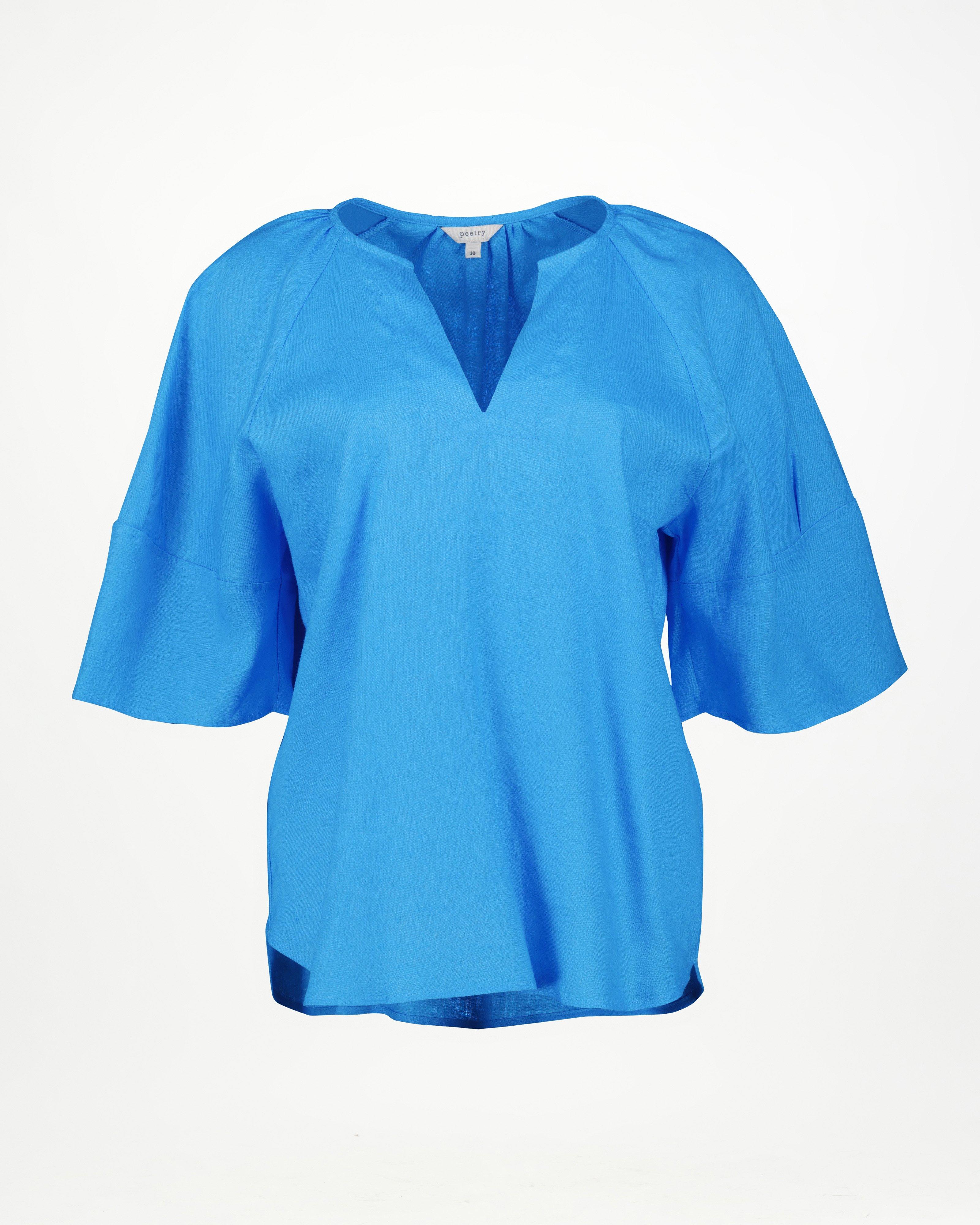 Miller Linen Popover Top -  Blue