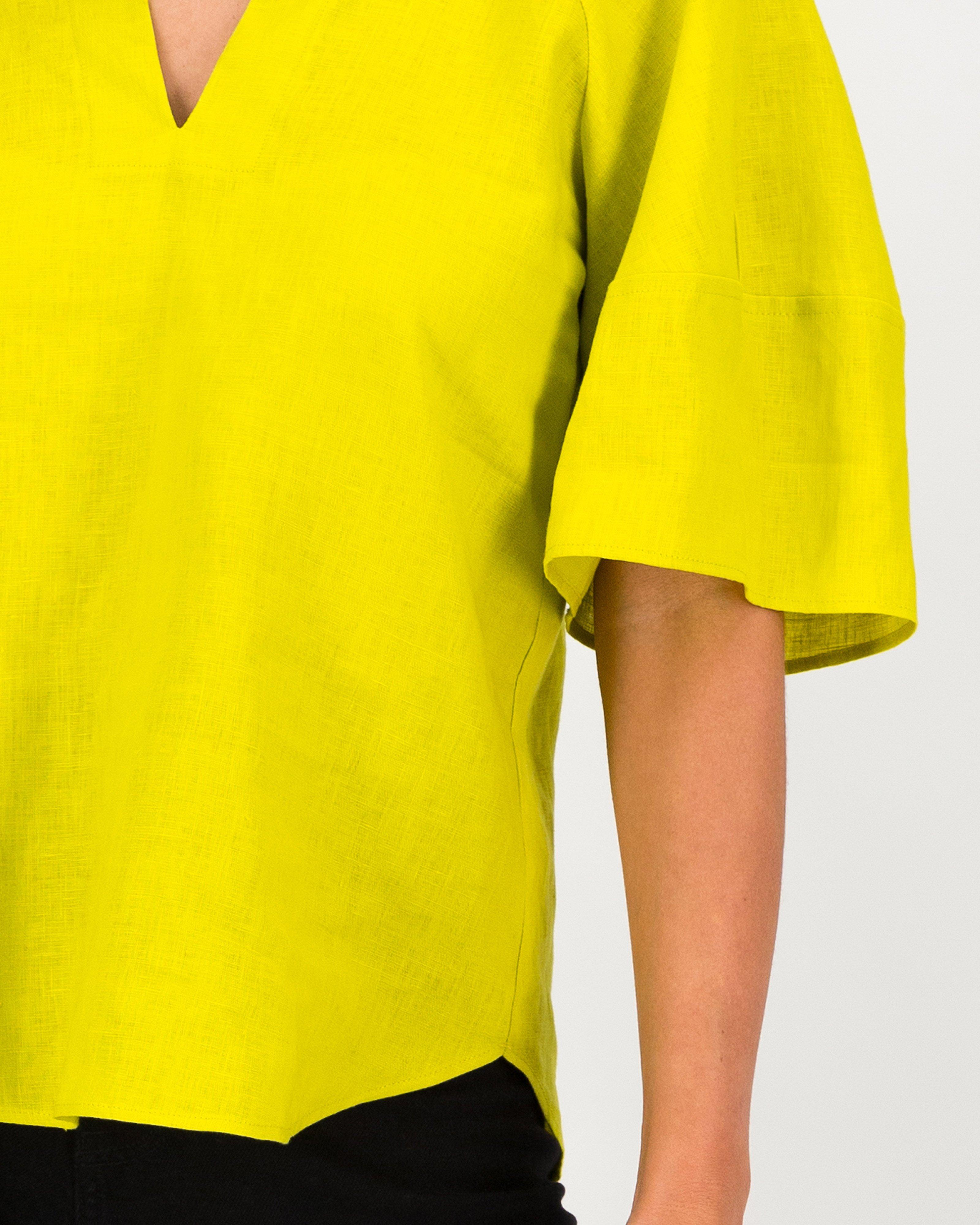 Miller Linen Popover Top -  Chartreuse