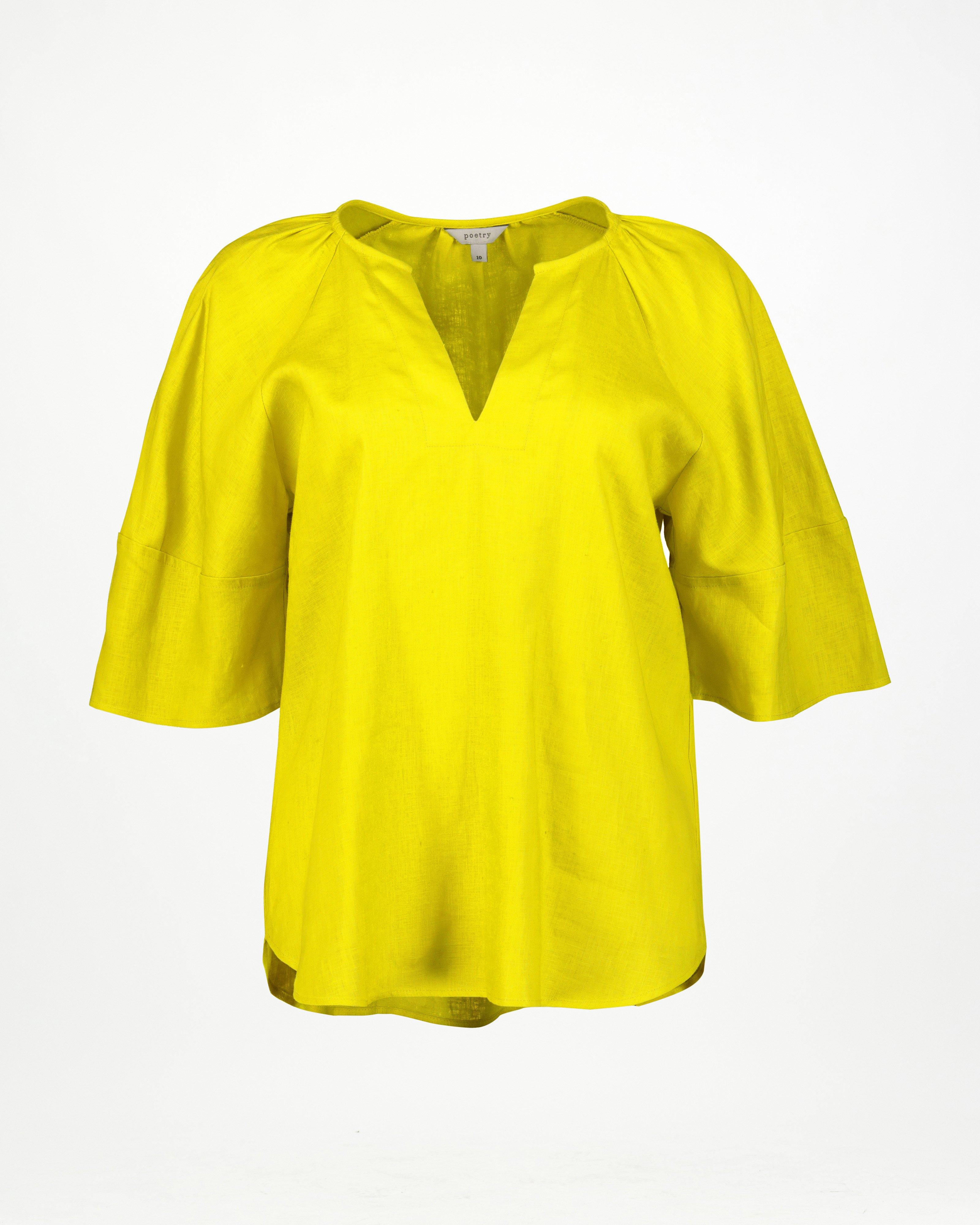 Miller Linen Popover Top -  Chartreuse