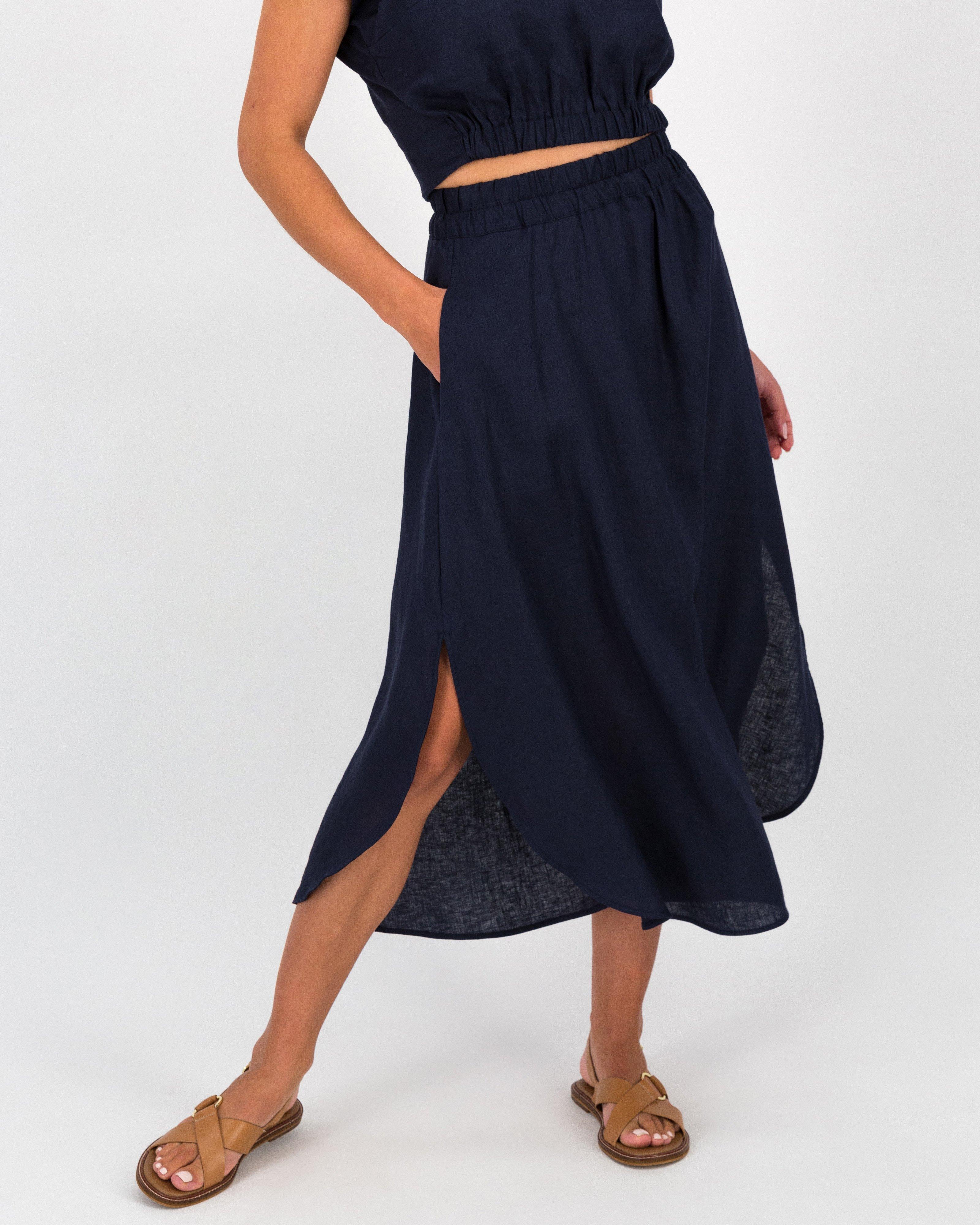 Florence Linen Skirt -  Navy