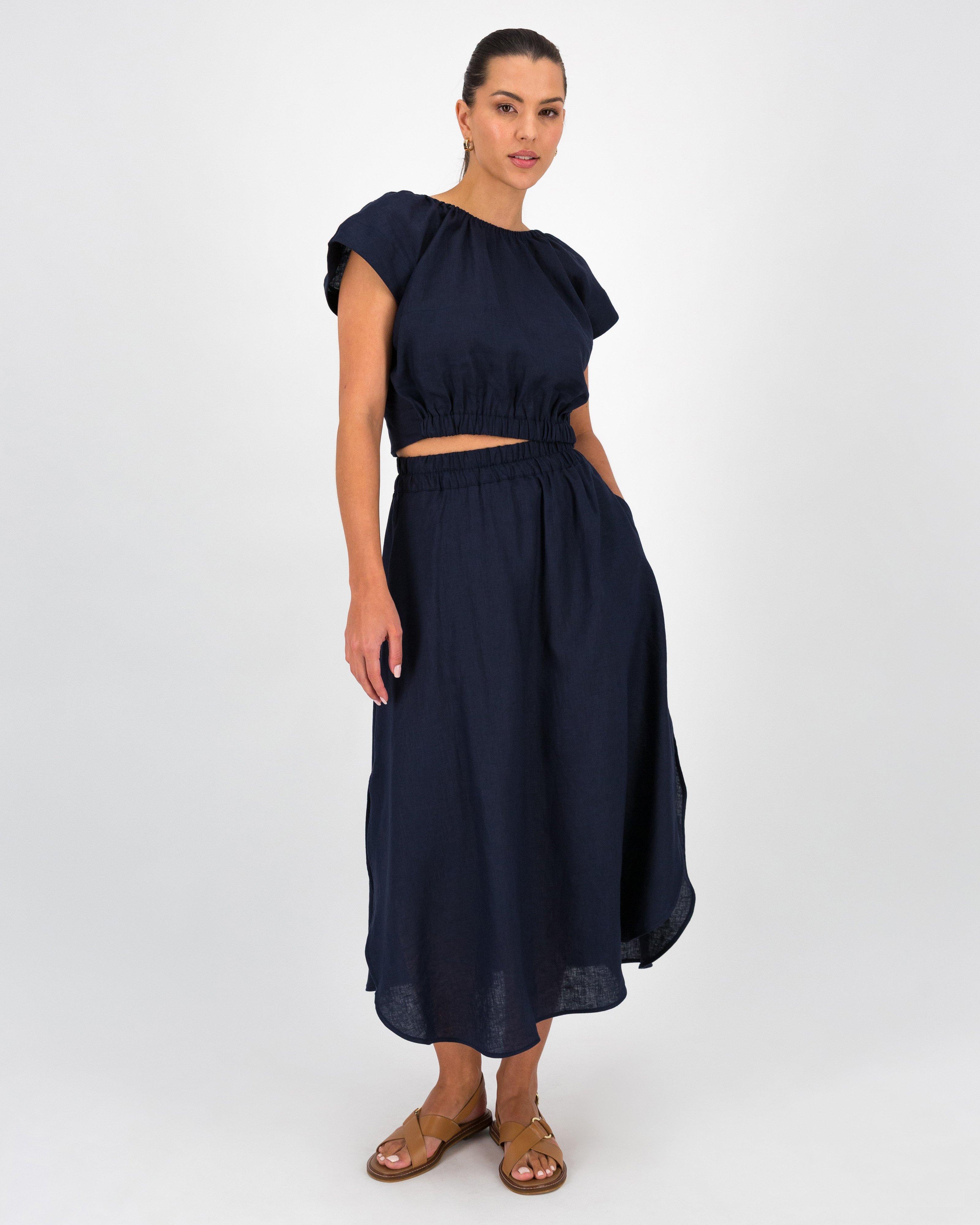 Florence Linen Skirt -  Navy