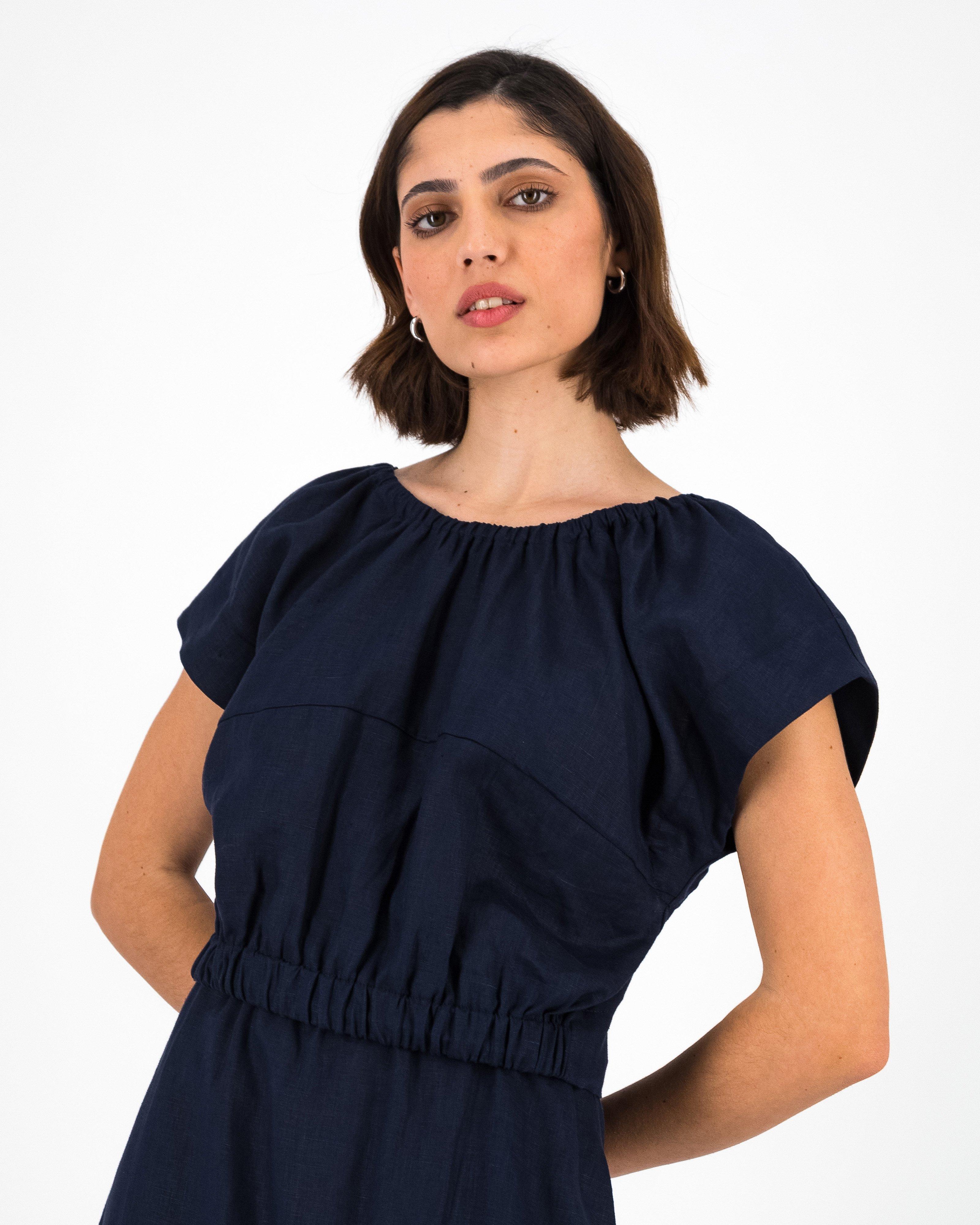 Florence Linen Top -  Navy