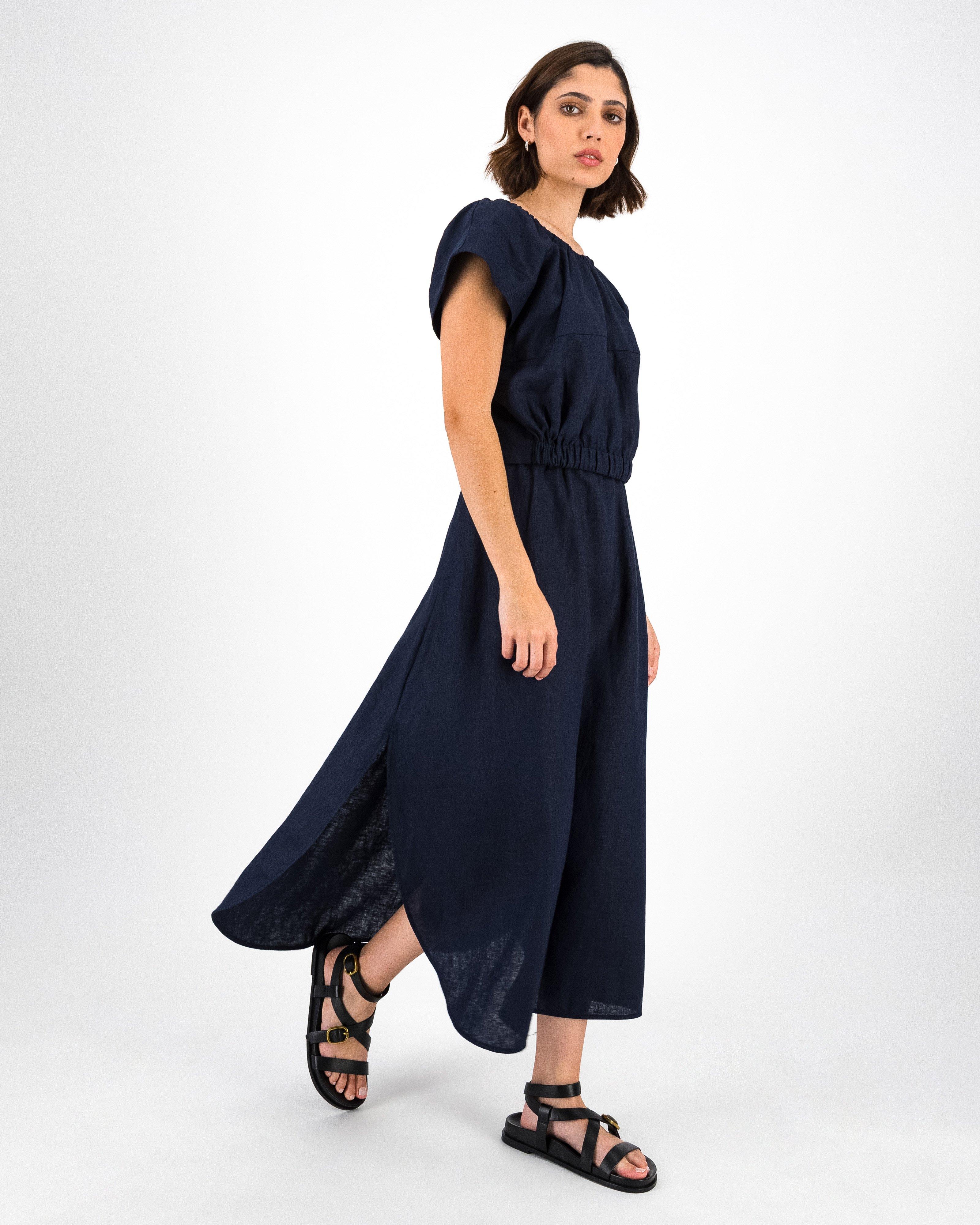 Florence Linen Top -  Navy