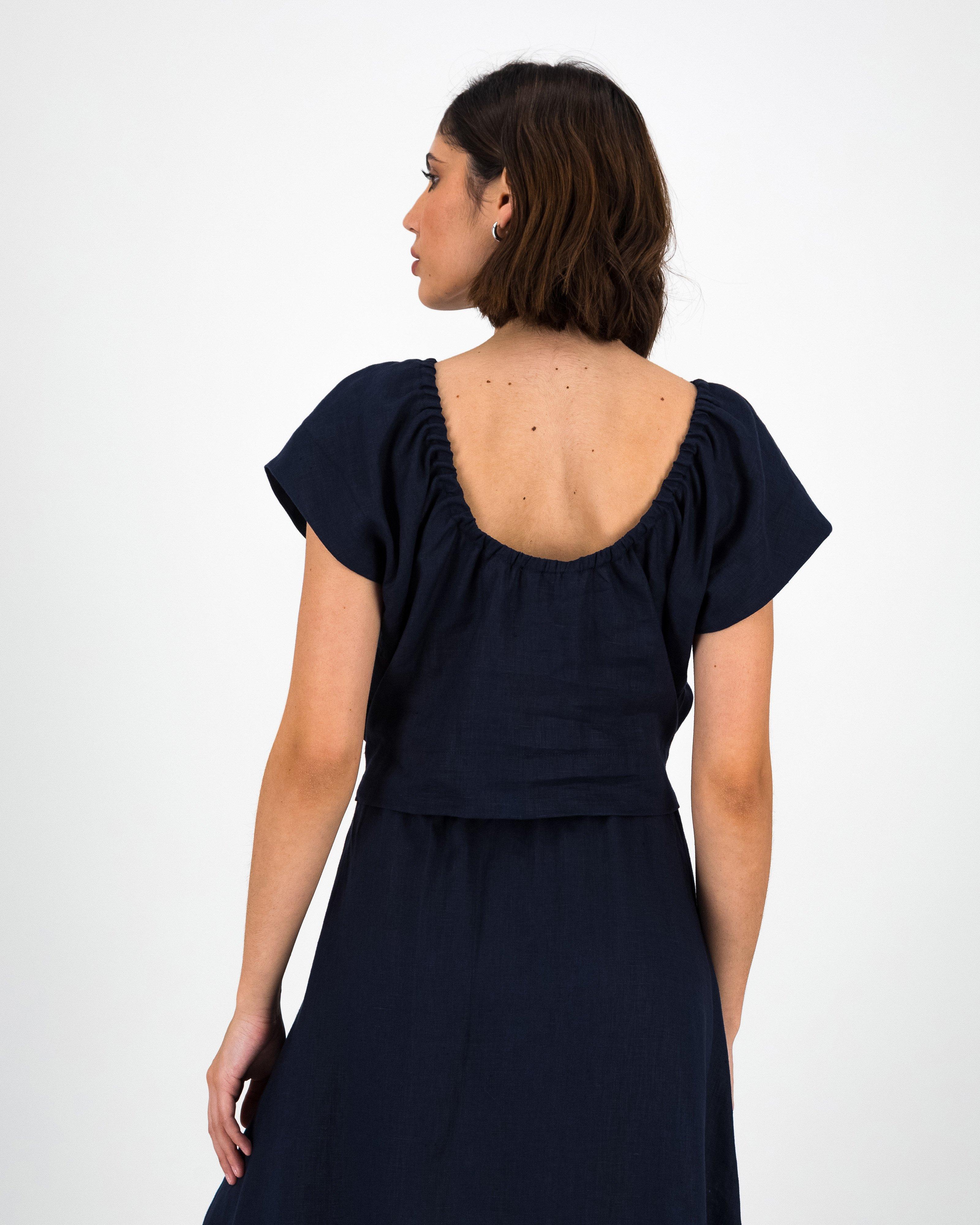 Florence Linen Top -  Navy