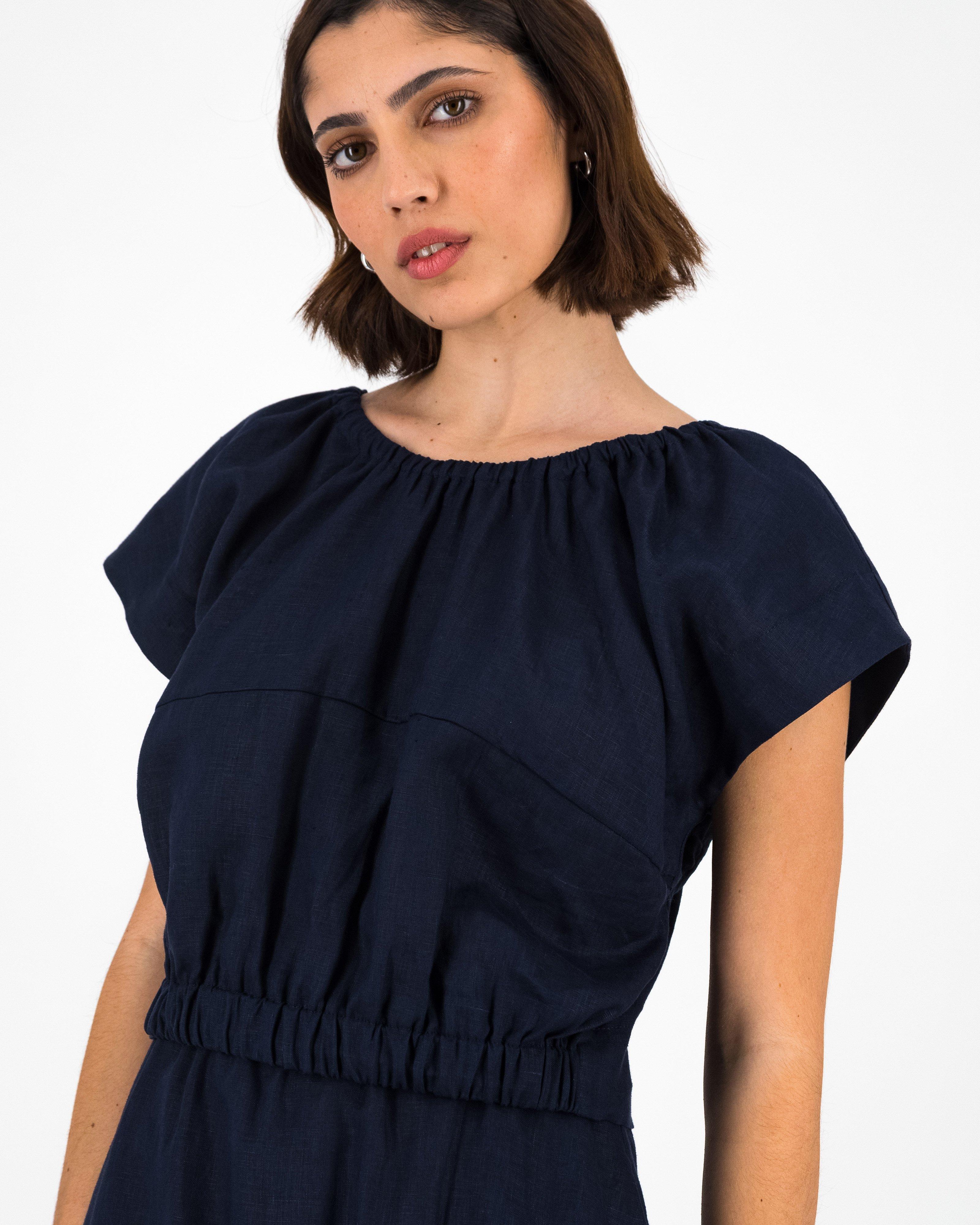 Florence Linen Top -  Navy