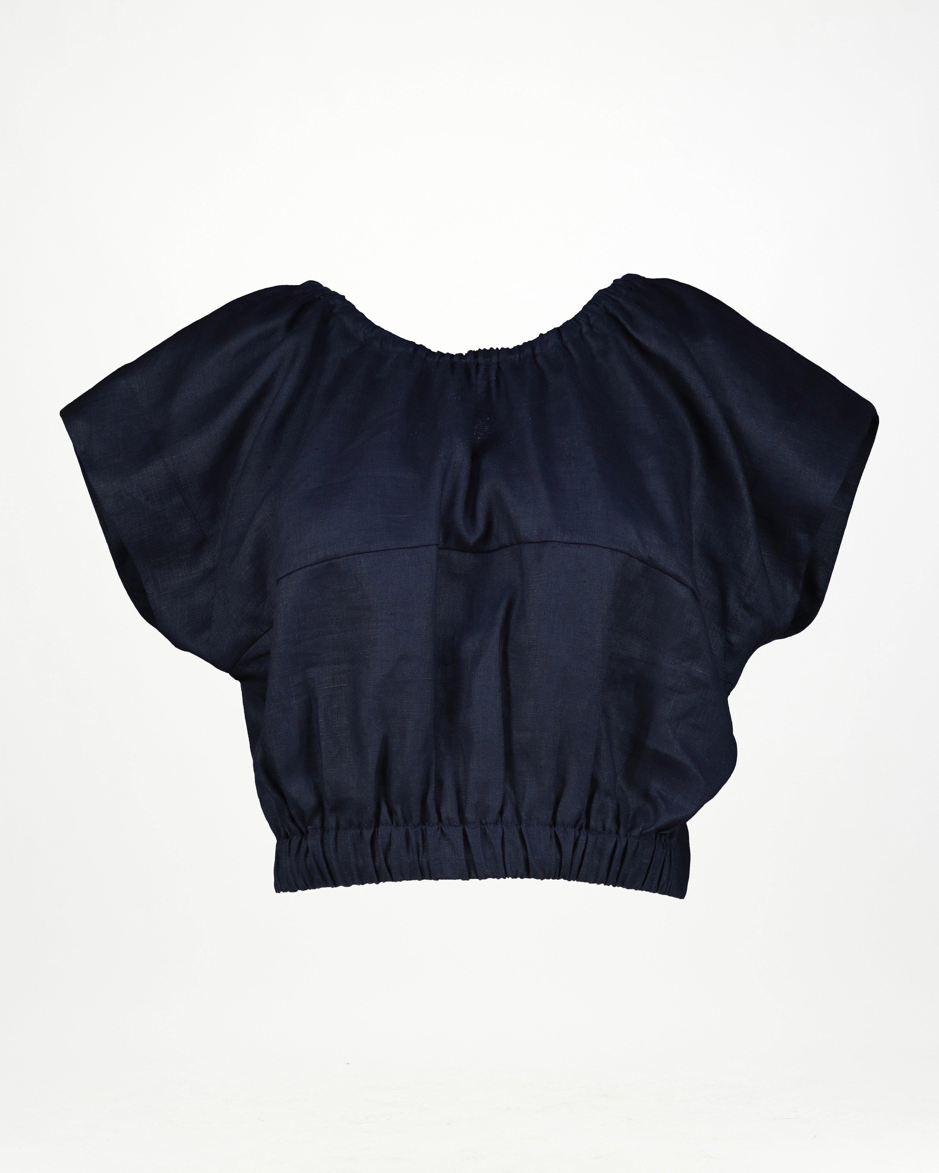 Florence Linen Top -  Navy