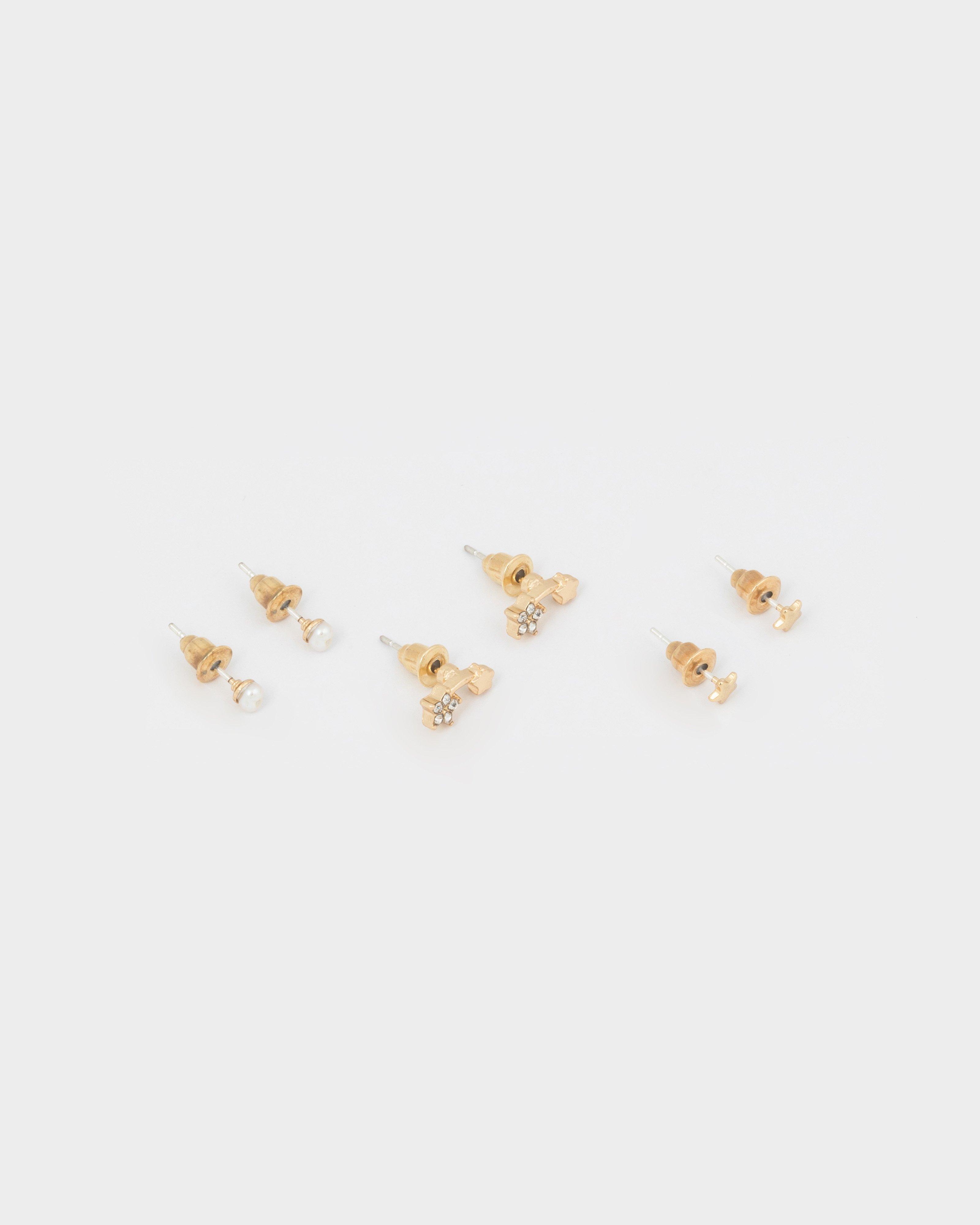 Star Crawler & Freshwater Pearl Stud Earring Pack -  Gold