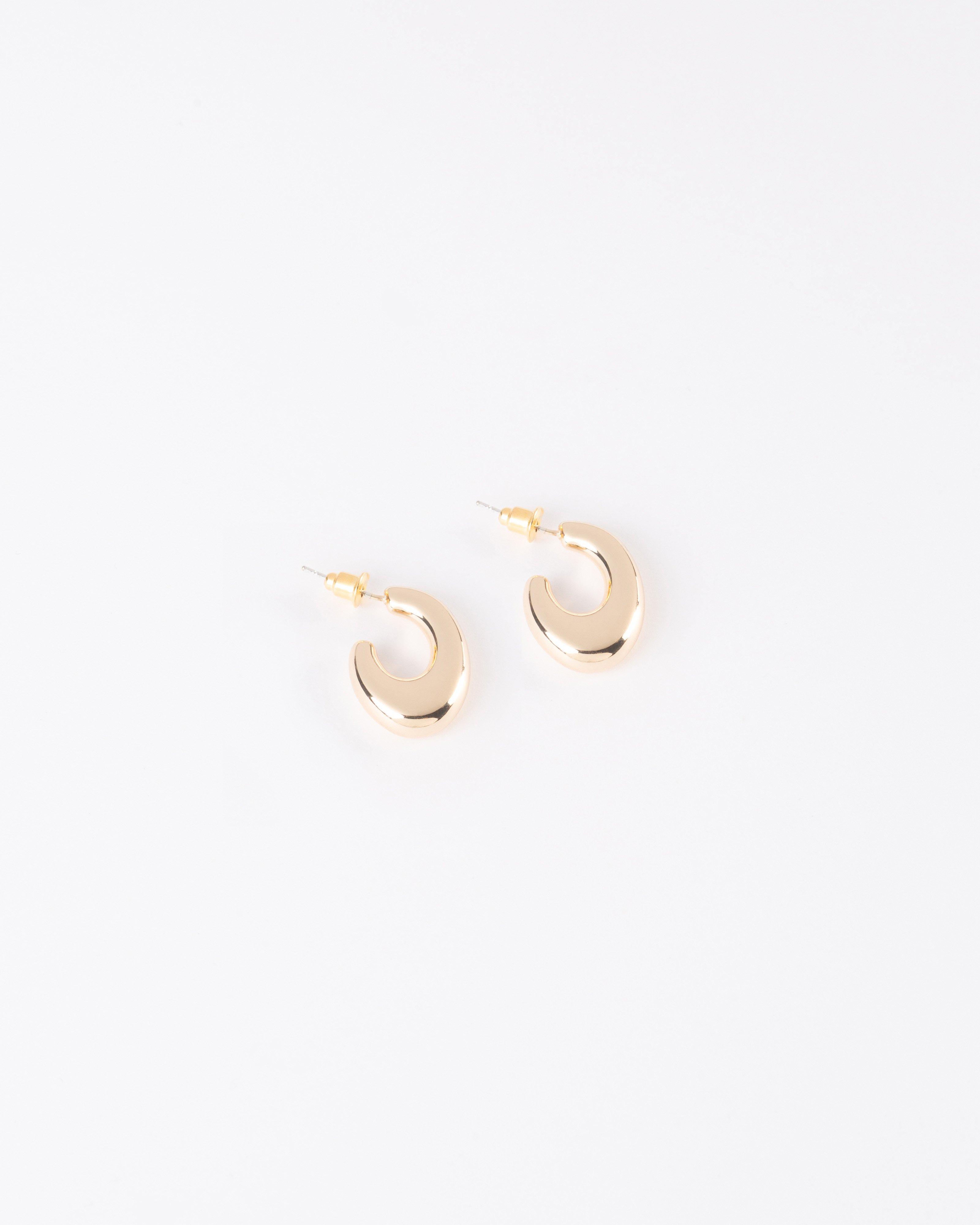 Organic Scoop Shape Hoop Earrings -  Gold