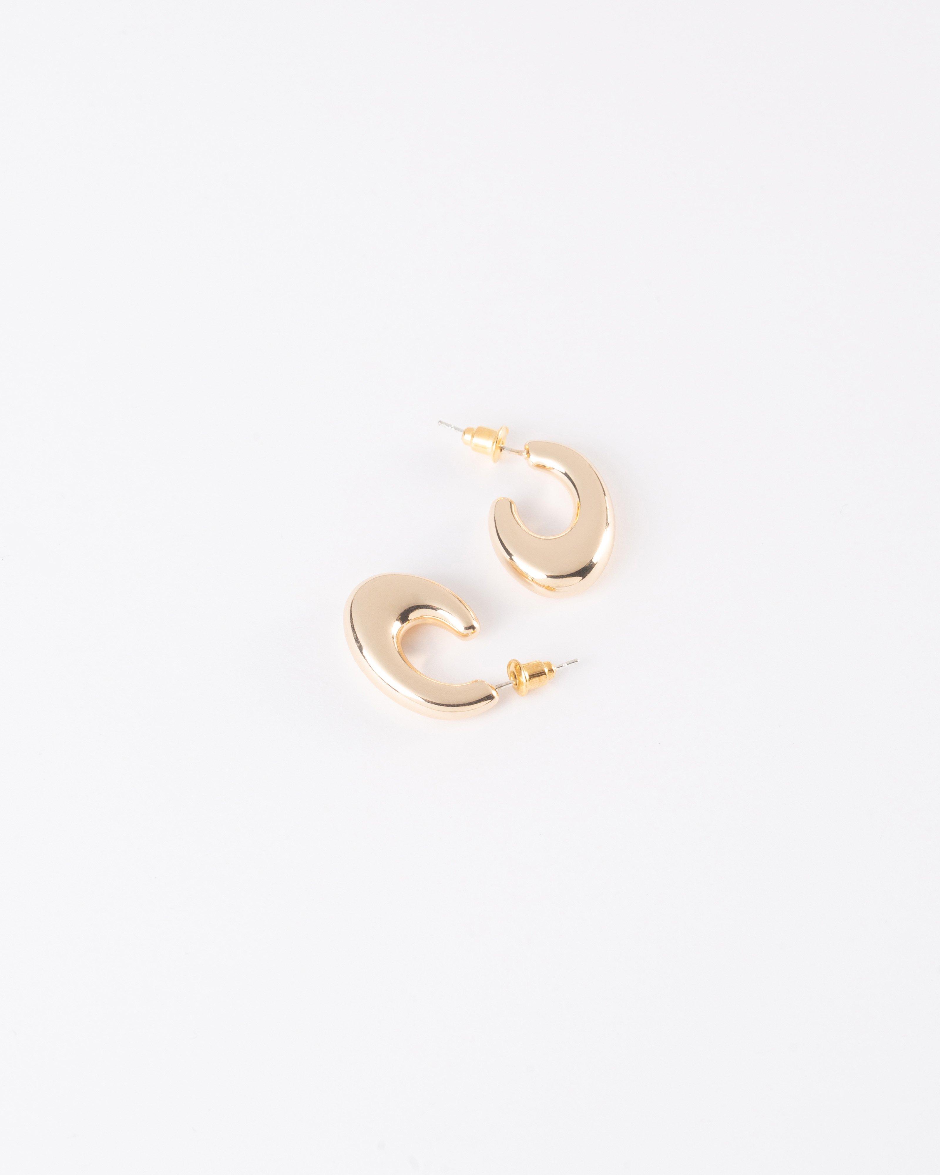 Organic Scoop Shape Hoop Earrings -  Gold