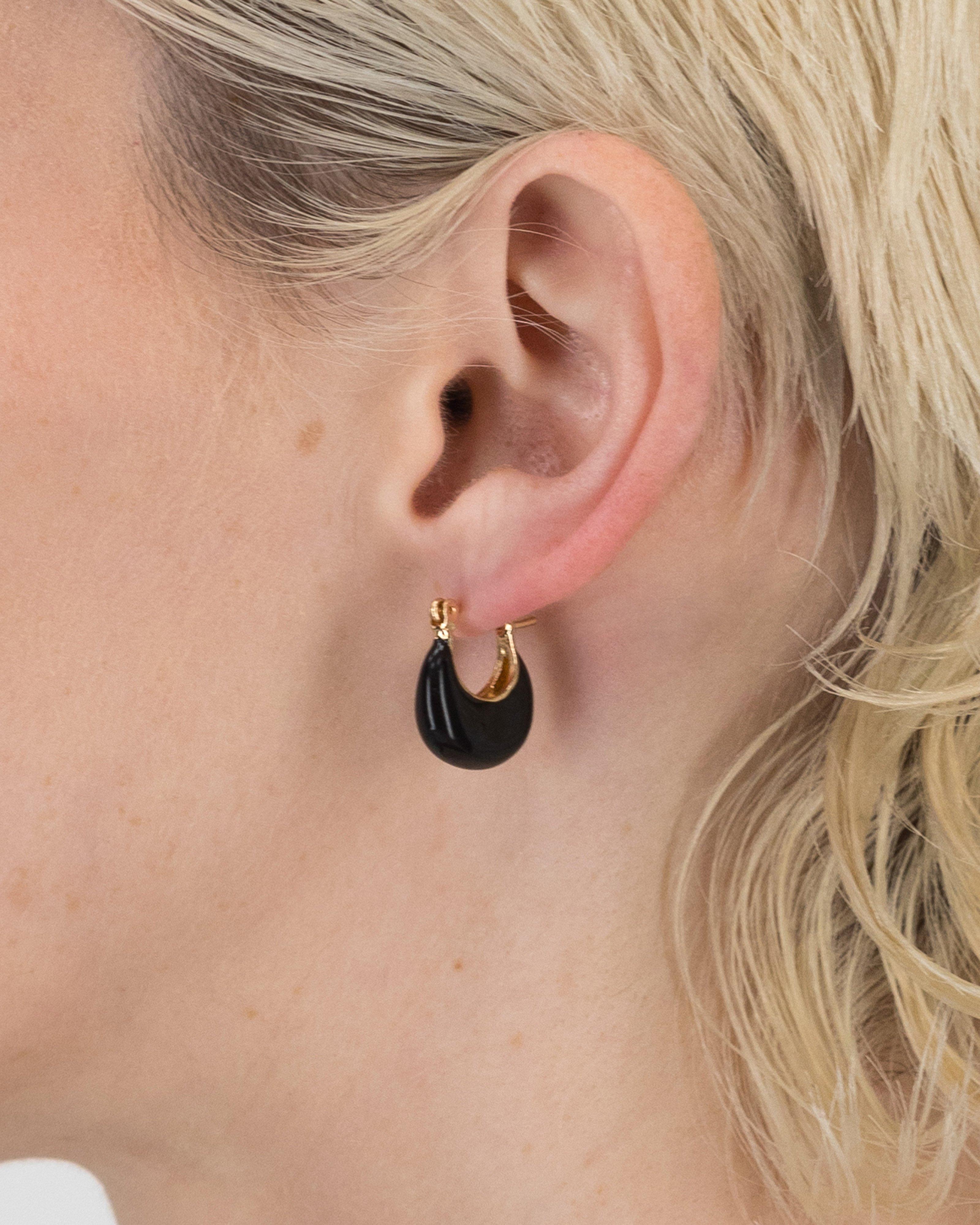 Resin Scoop Hoop Earrings -  Black