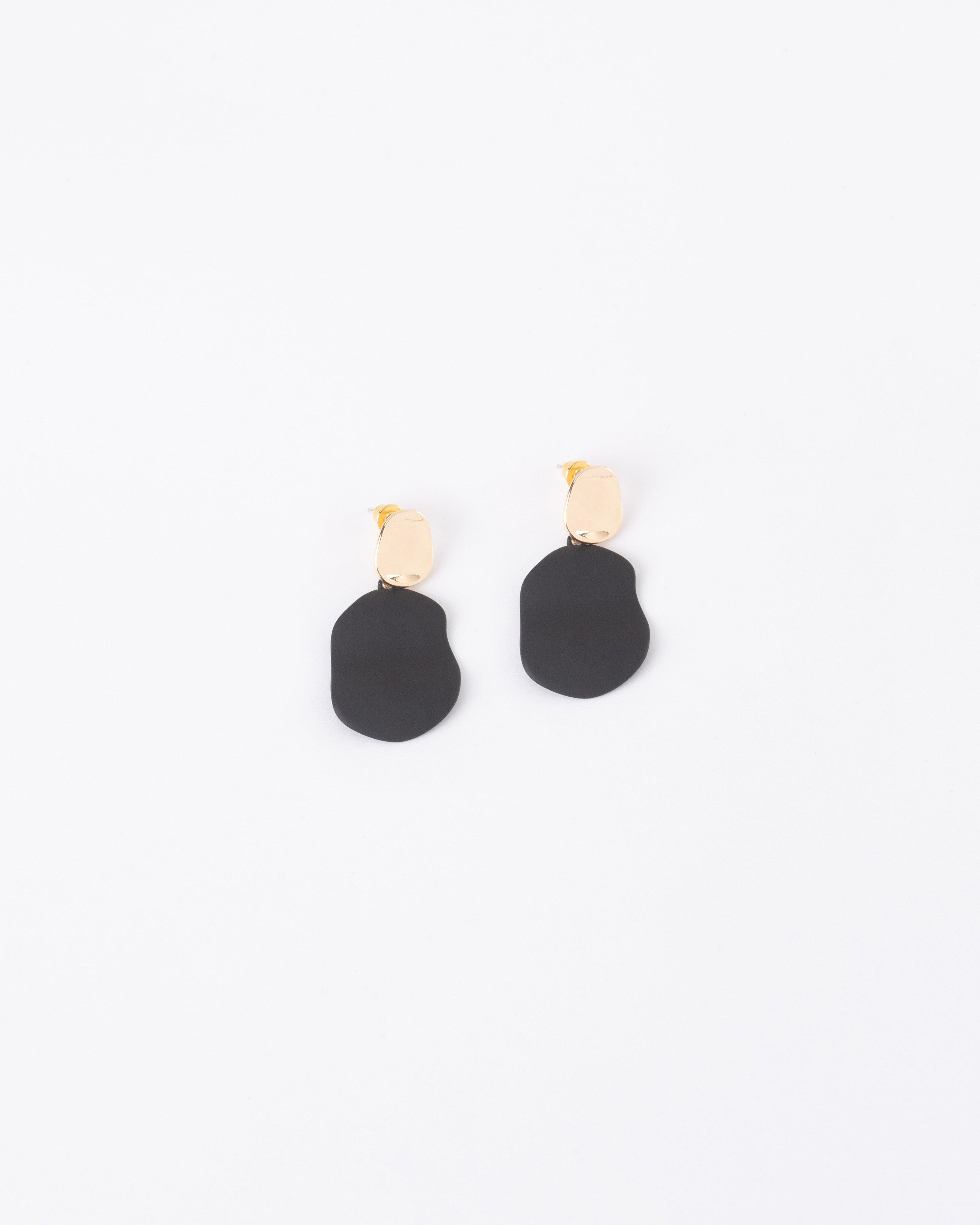 Folded Epoxy Disk Drop Earrings -  Black