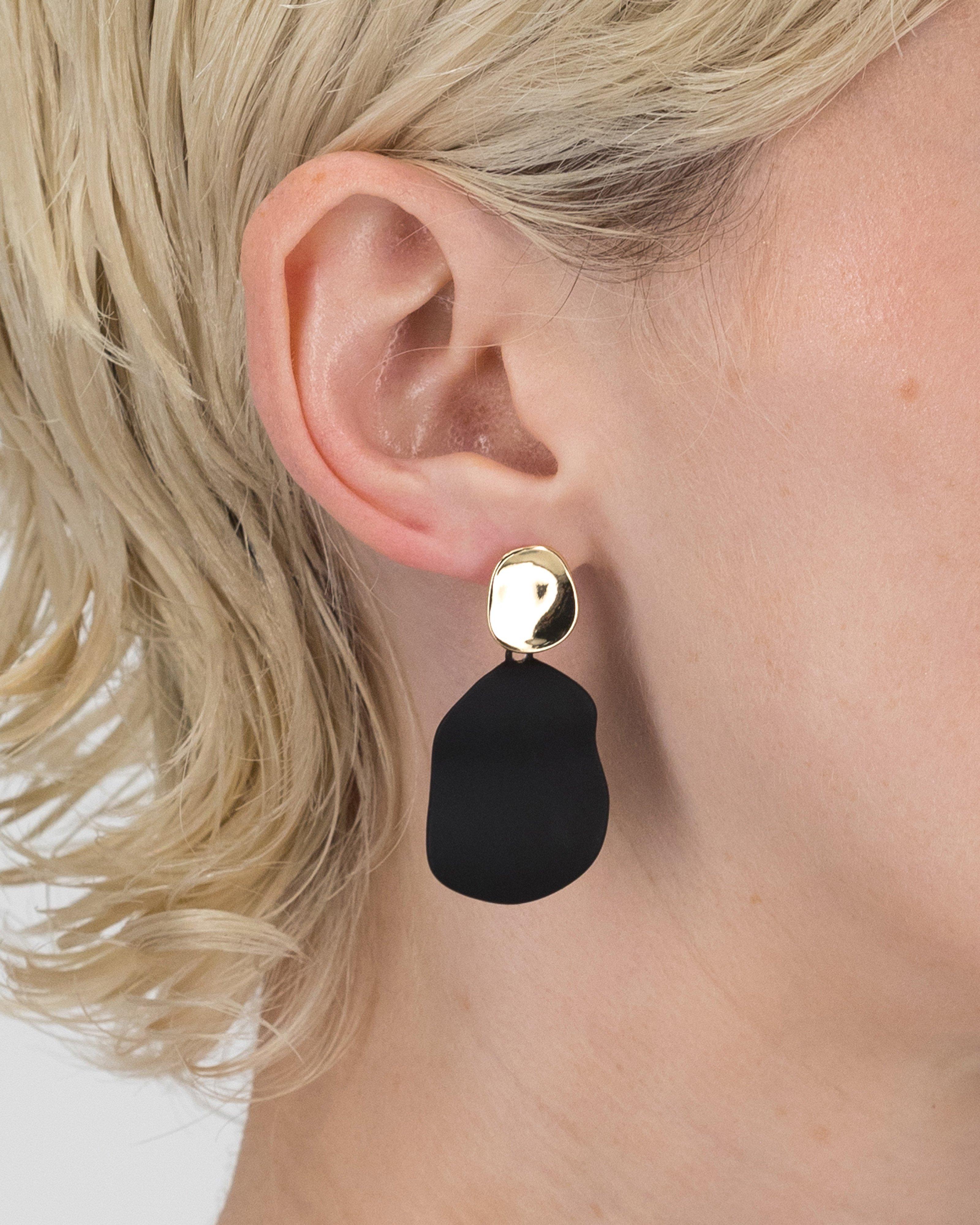 Folded Epoxy Disk Drop Earrings -  Black