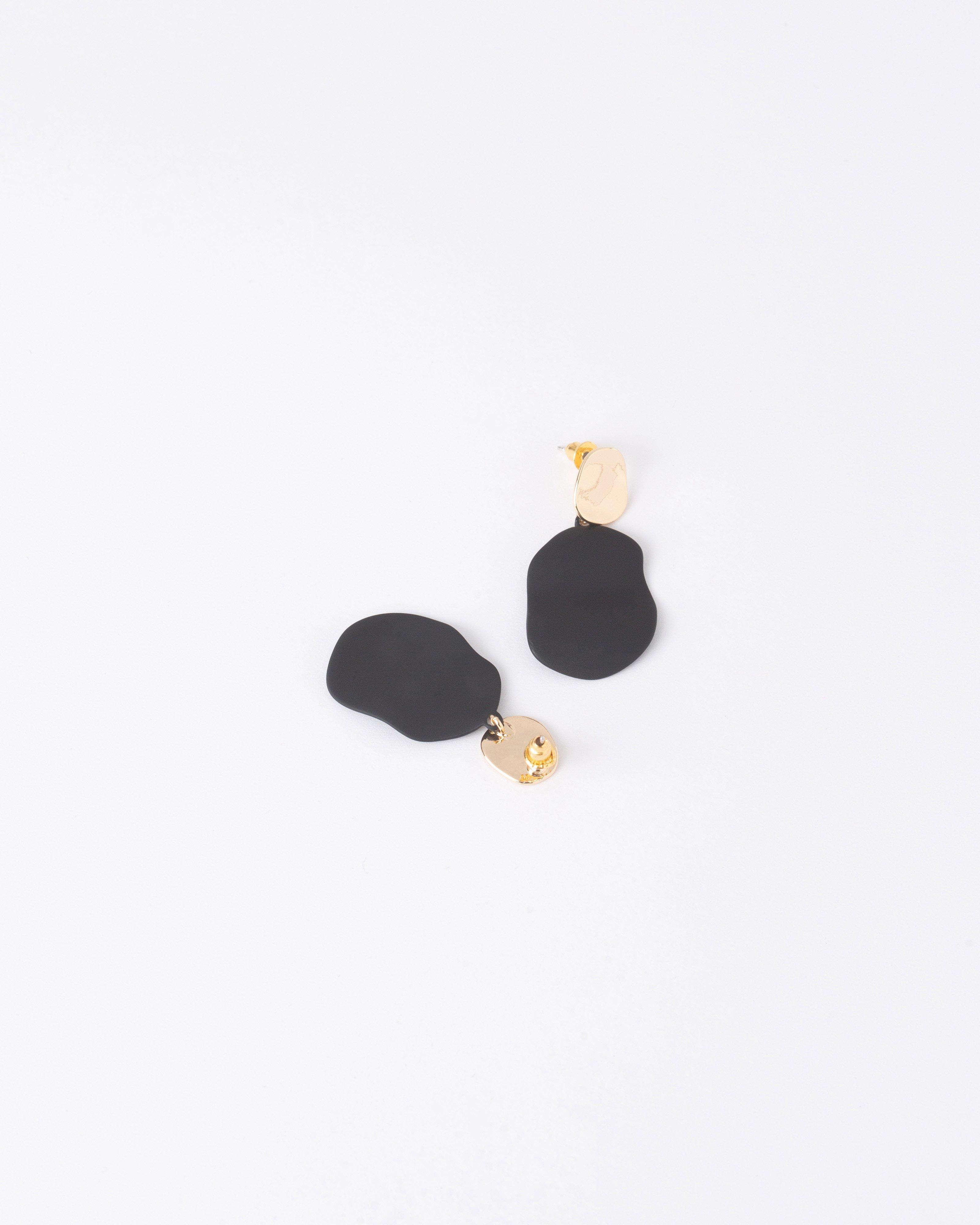 Folded Epoxy Disk Drop Earrings -  Black