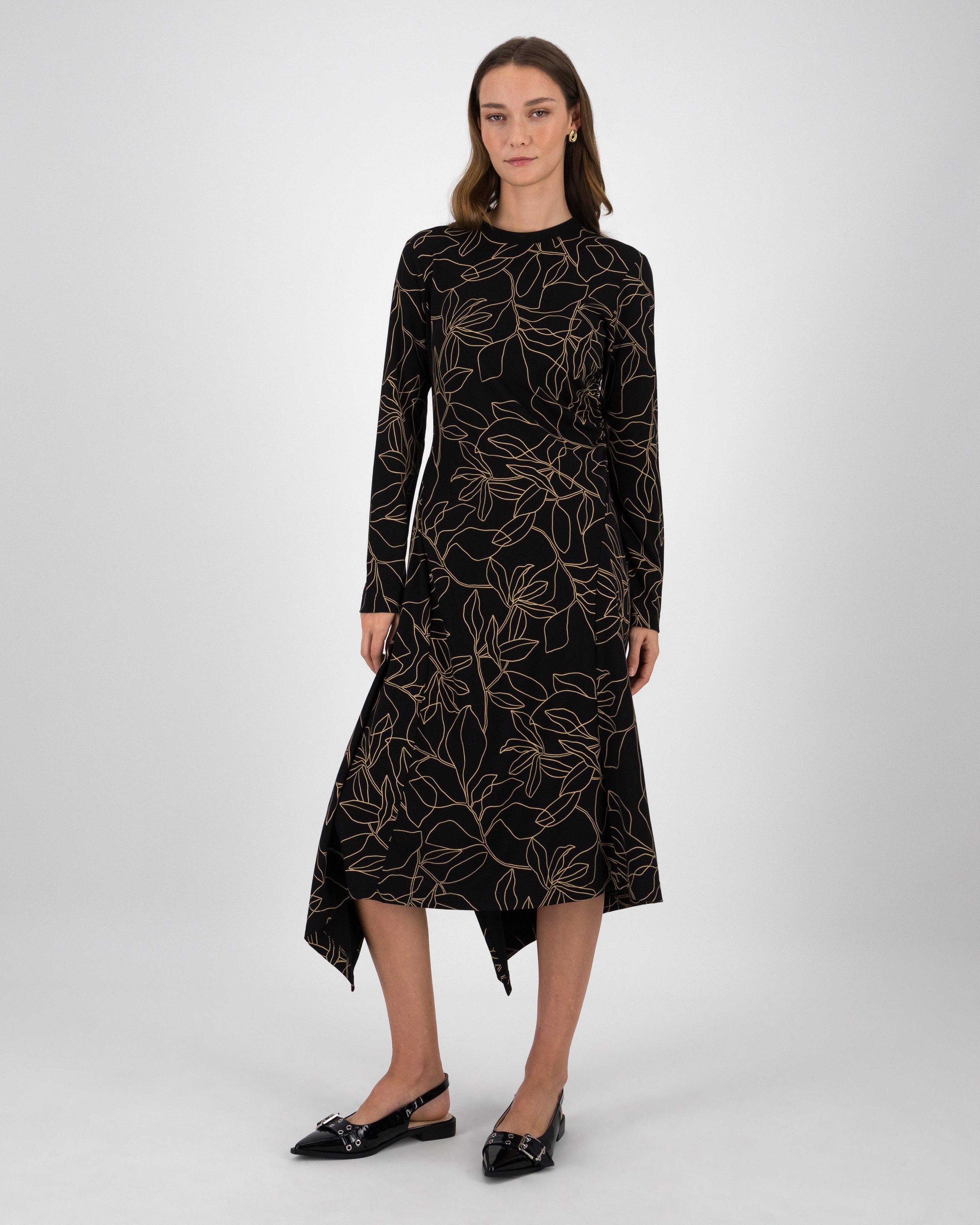 Grace Printed Knit Dress -  Black
