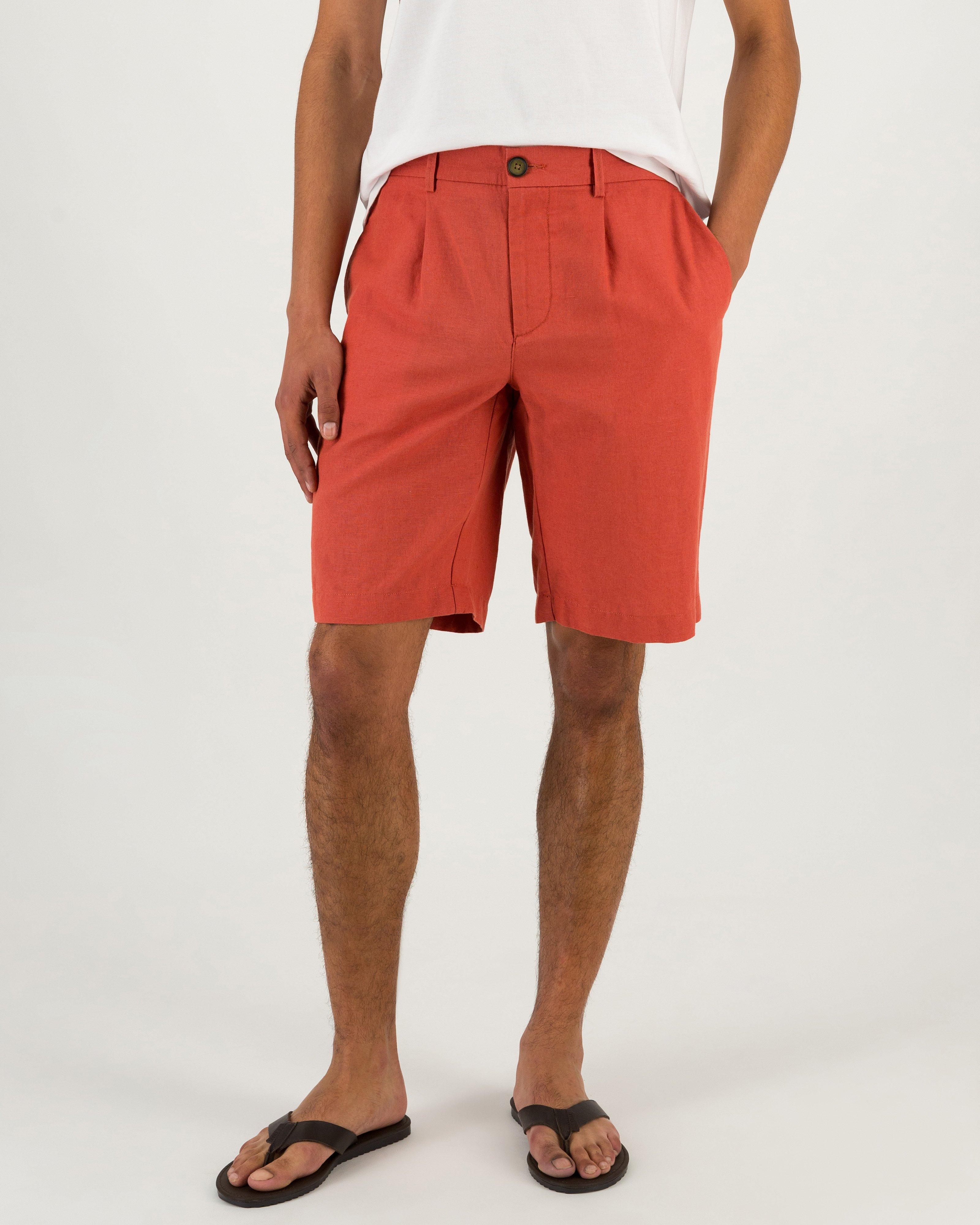  Men’s Lionel Linen Shorts  -  Red