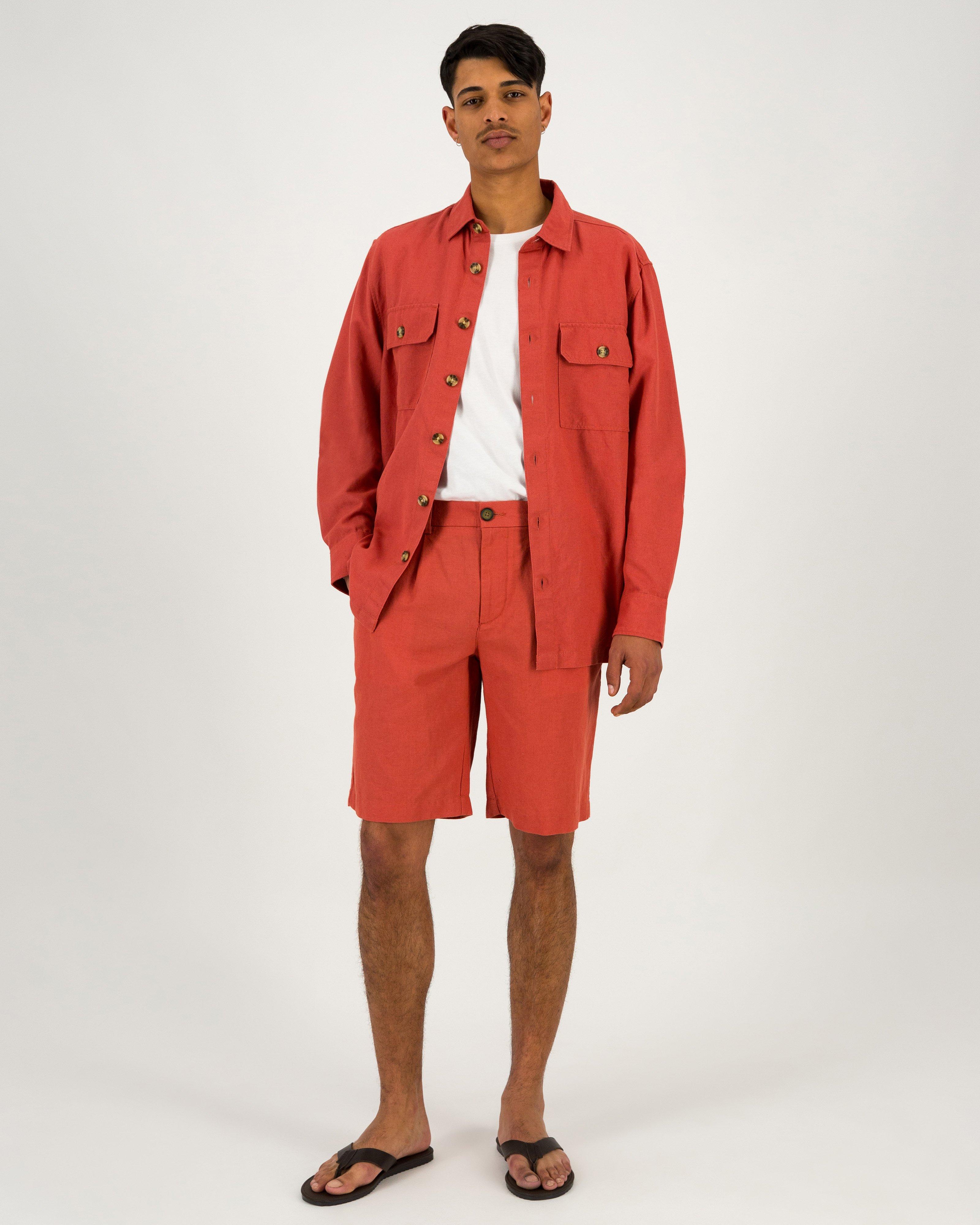  Men’s Lionel Linen Shorts  -  Red