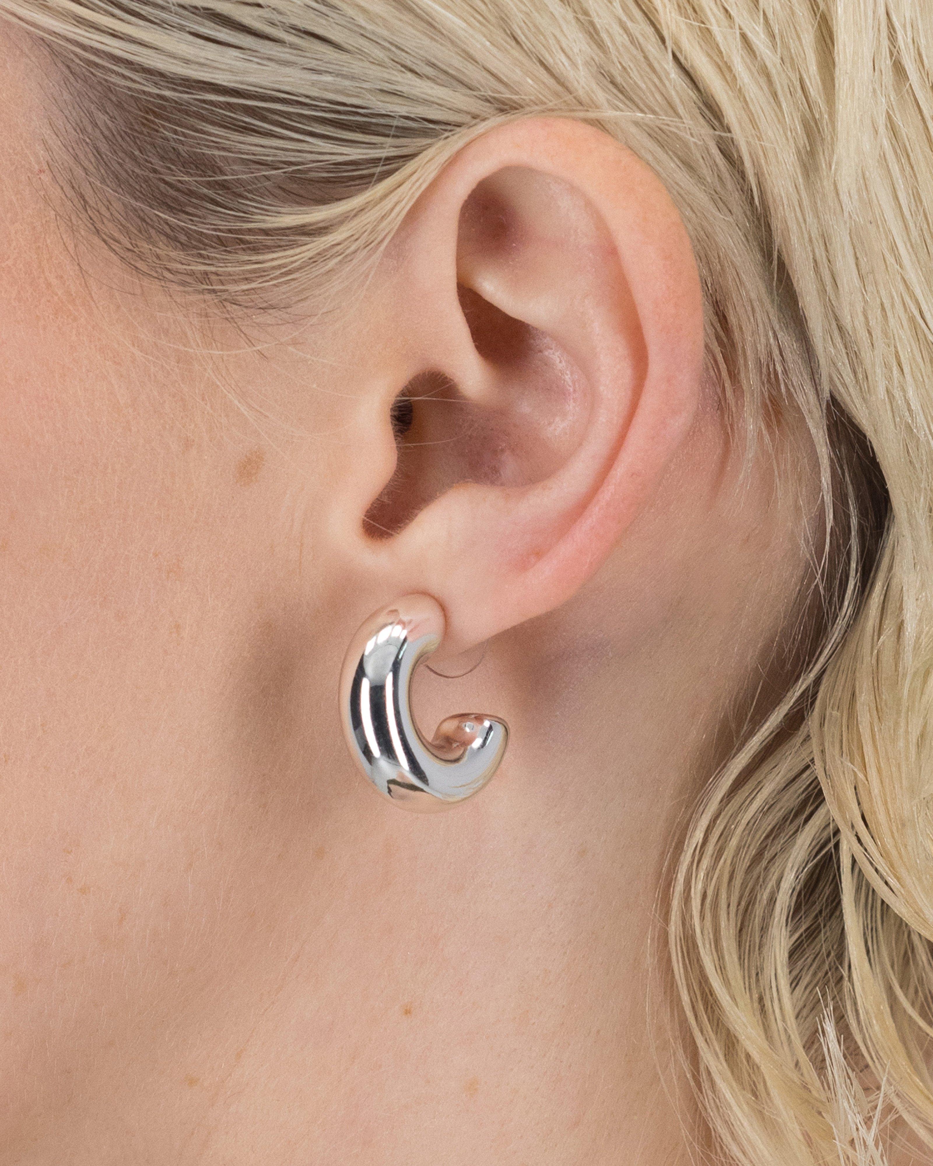 Chunky Basic Mini Hoop Earrings -  Silver