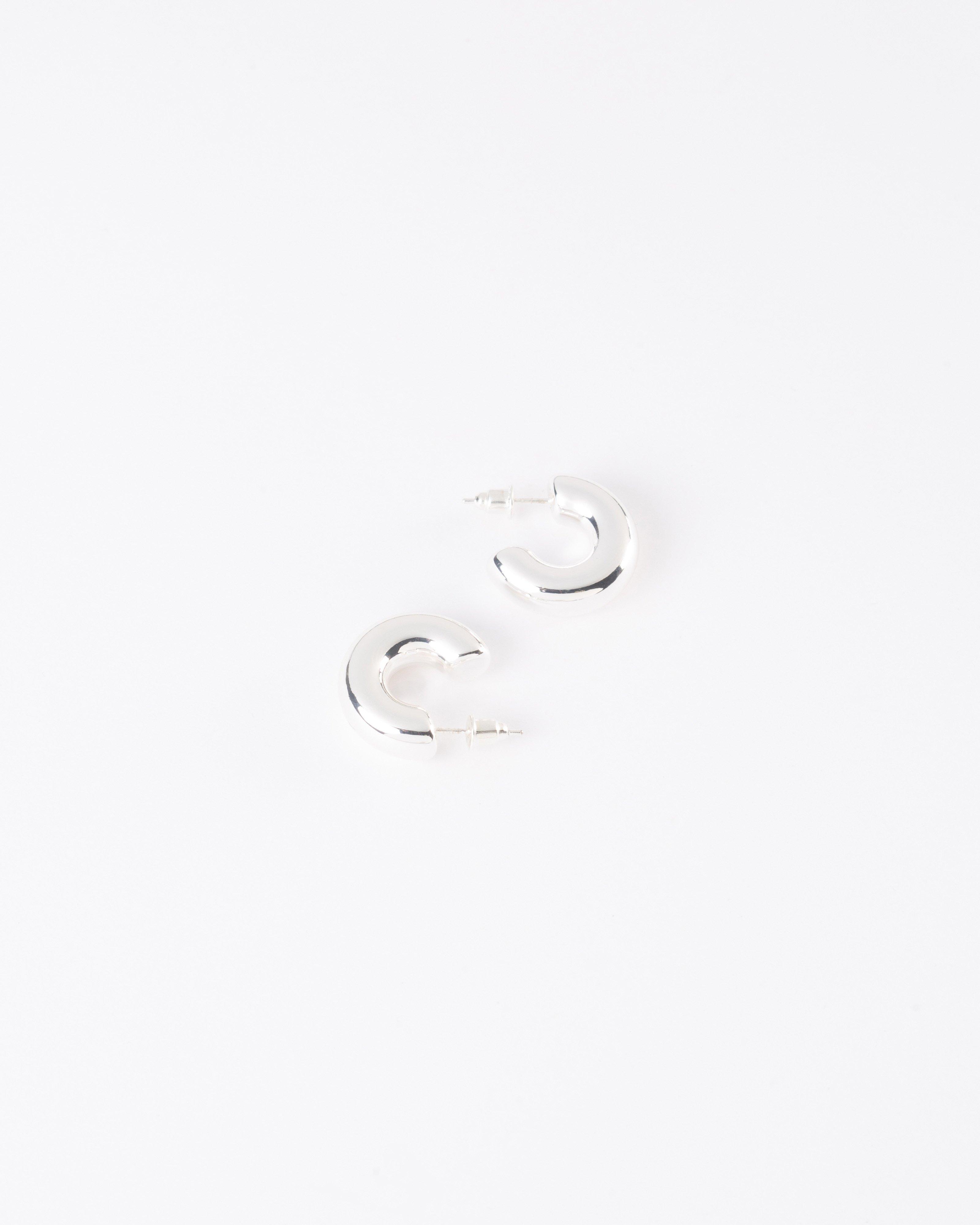 Chunky Basic Mini Hoop Earrings -  Silver