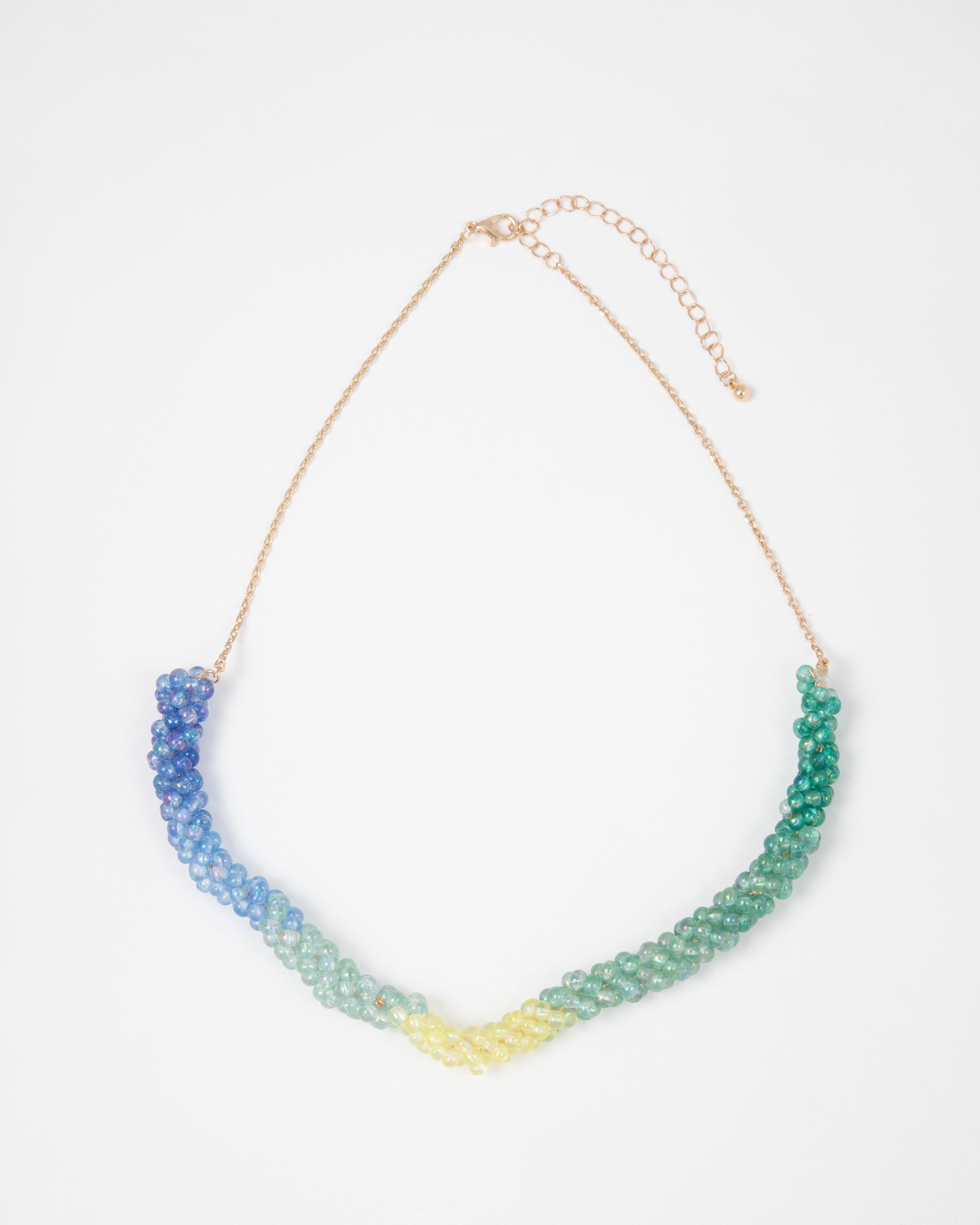 Ombre Cluster Beaded Necklace -  Green