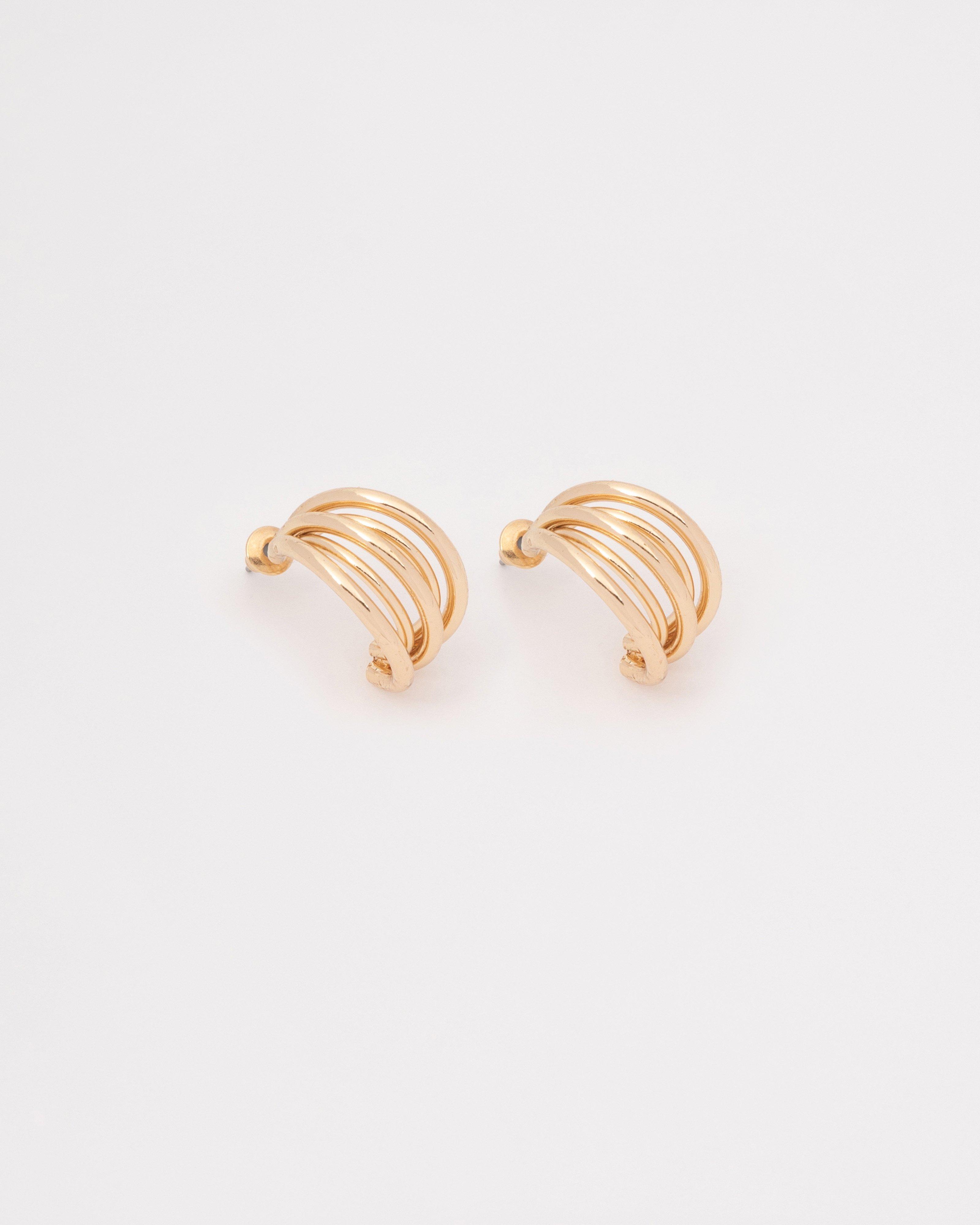 Matte and Shiny Five Strand Hoop Earrings -  Gold