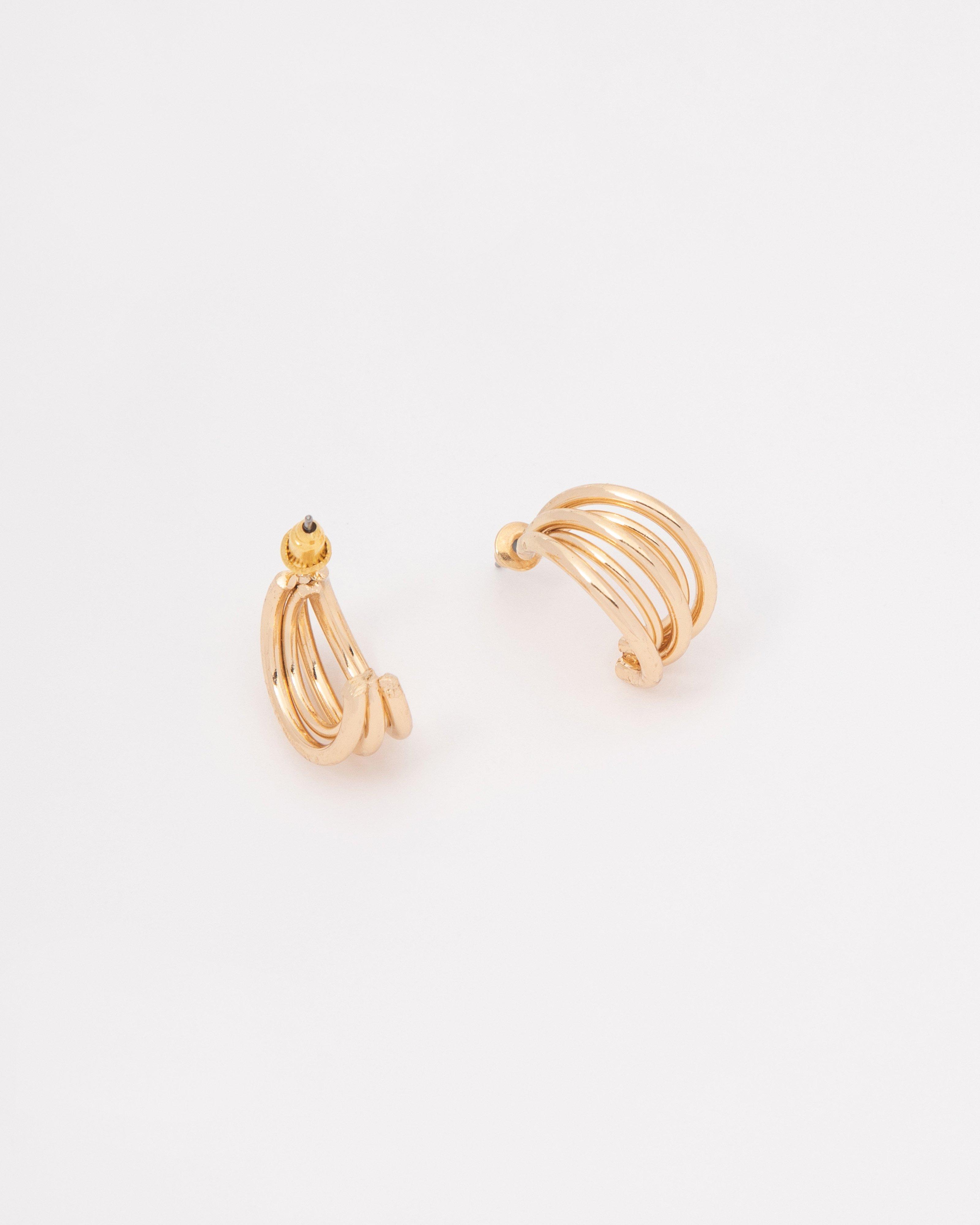 Matte and Shiny Five Strand Hoop Earrings -  Gold