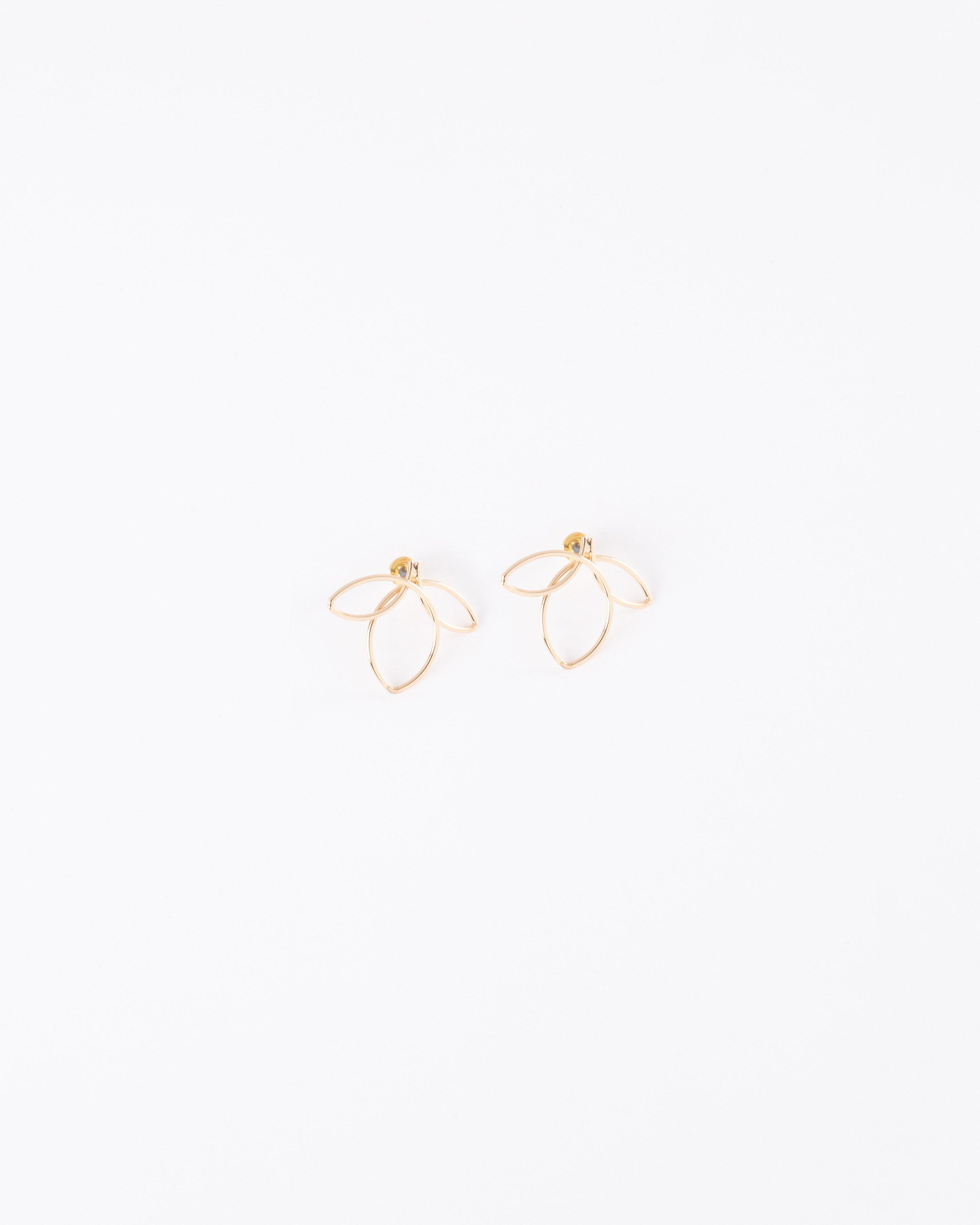 Three Petal Cutout Stud Earrings -  Gold