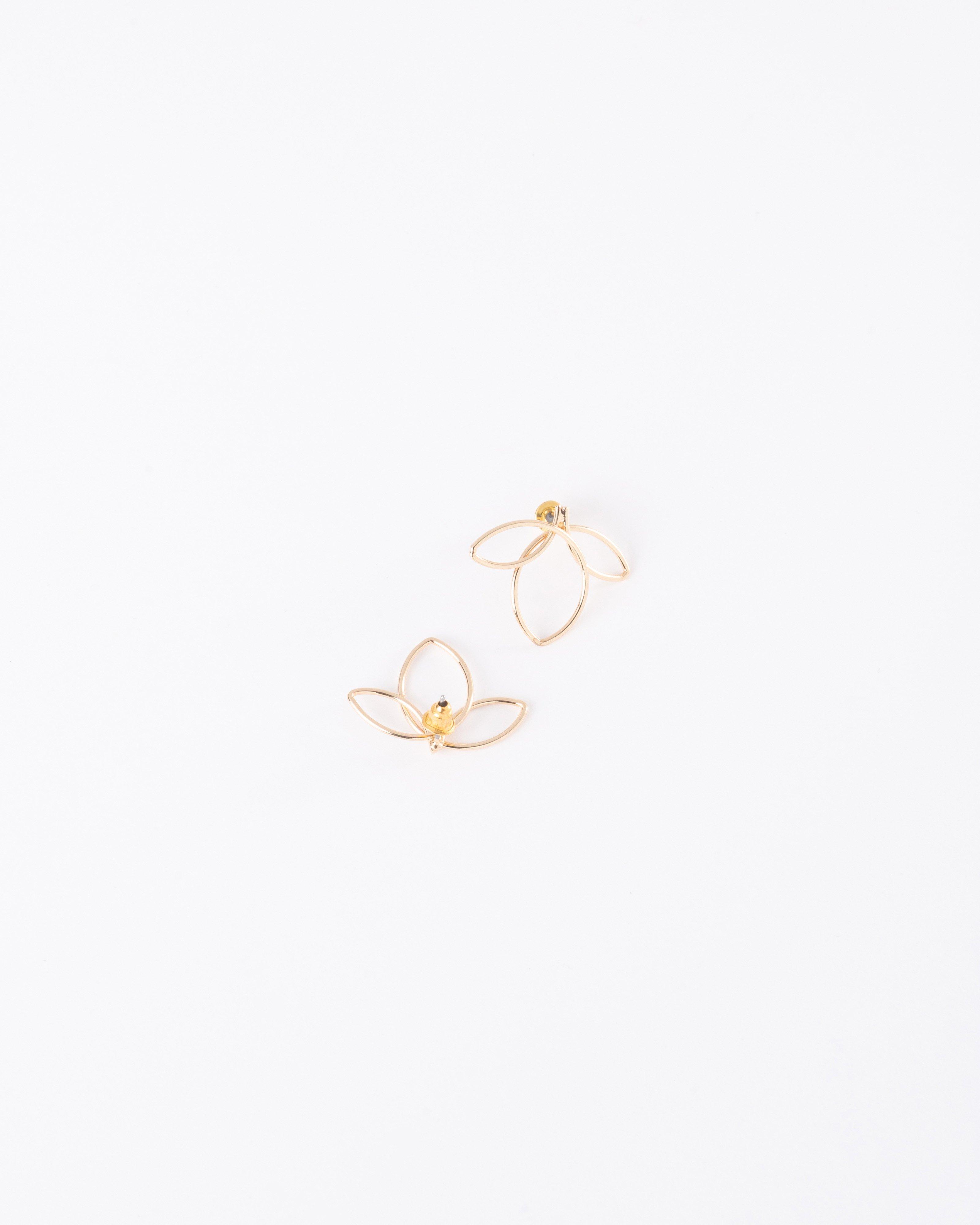 Three Petal Cutout Stud Earrings -  Gold